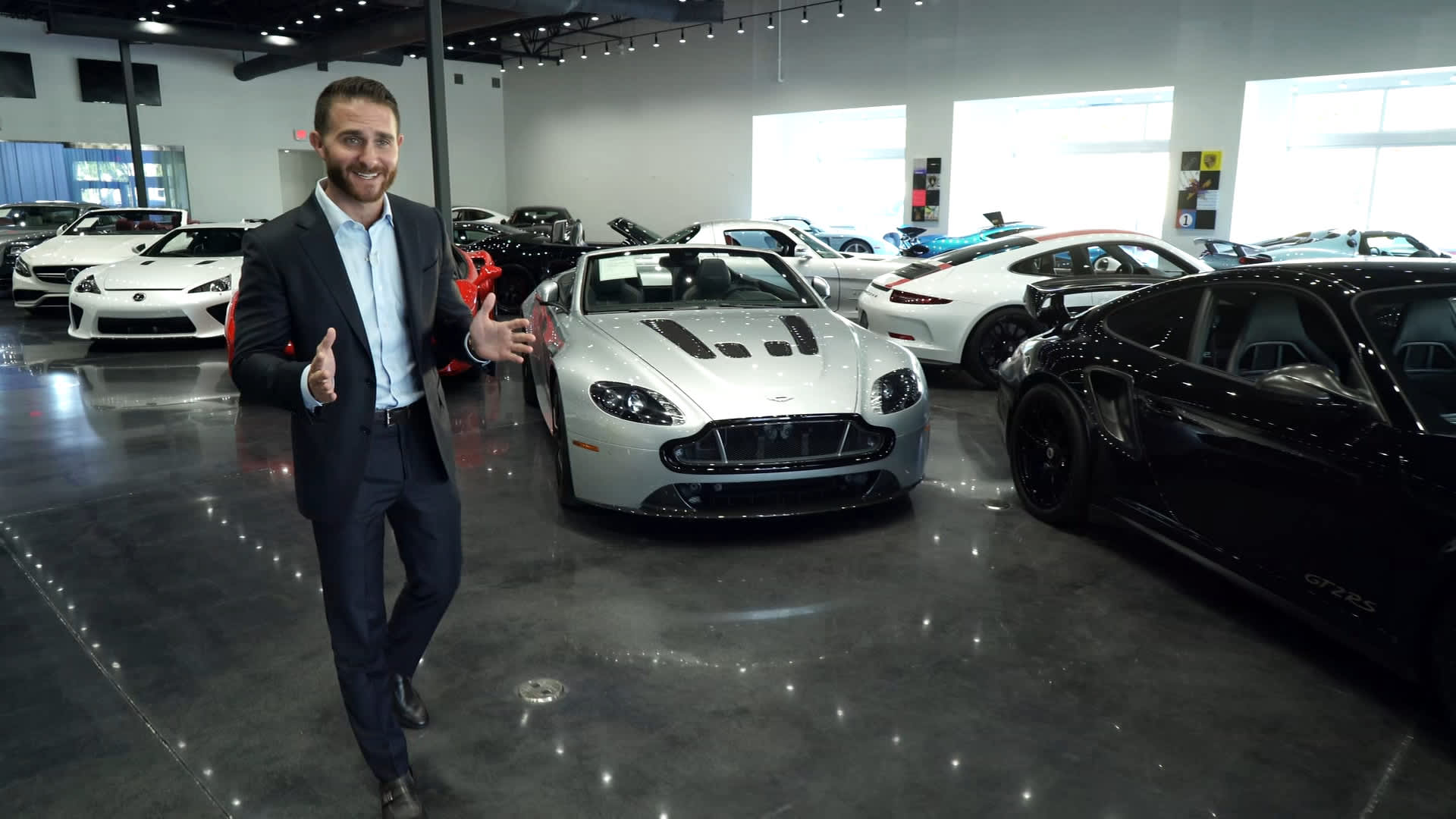 Inside Prestige Imports luxury car dealership in Miami
