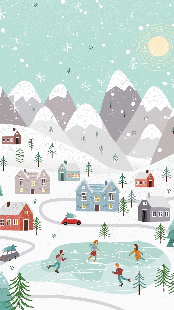 Winter Holiday Free Phone Wallpaper. Weekly Inspiration. Рождественские иллюстрации, Фоновые рисунки, Зимние картинки
