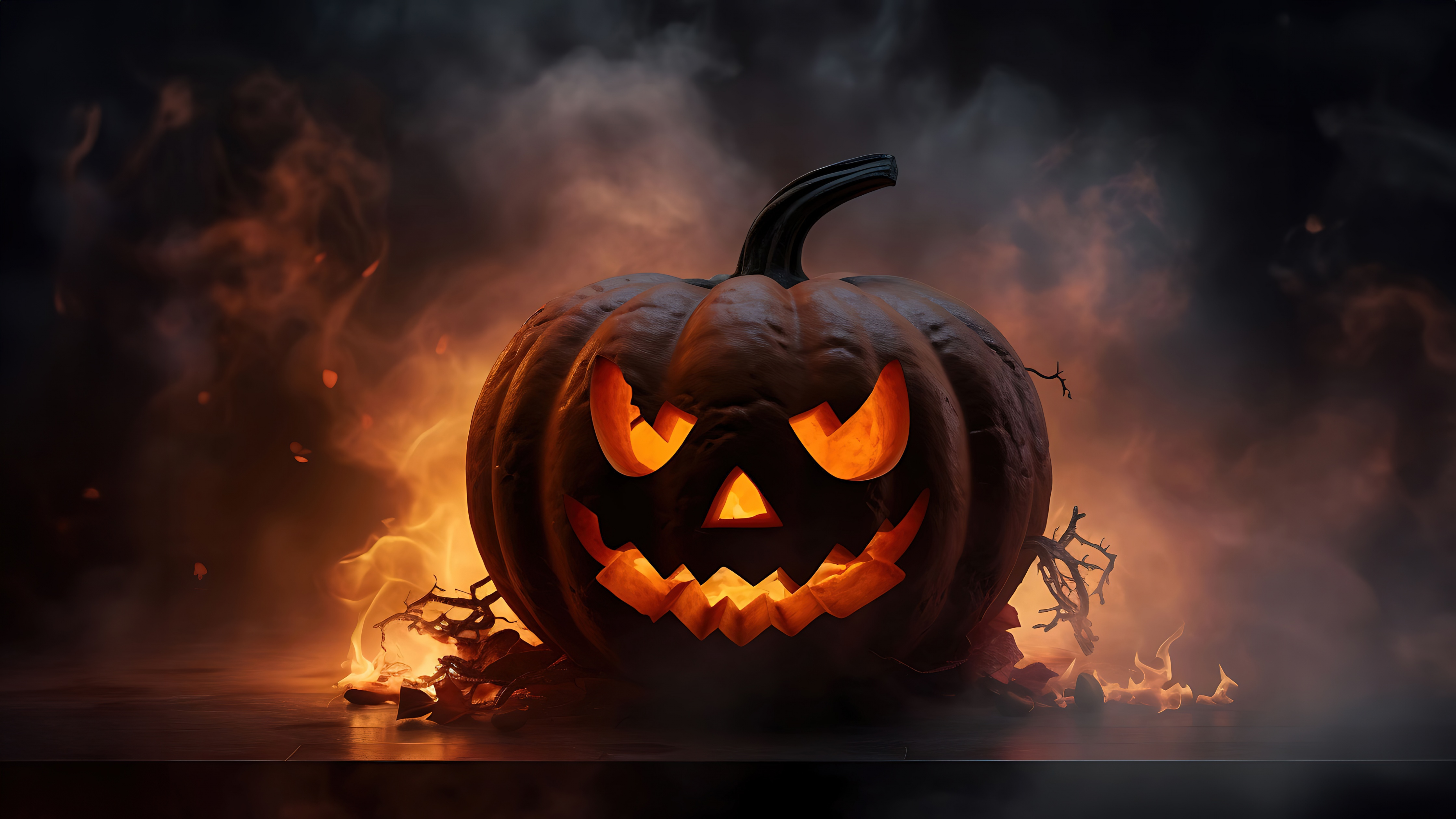 Halloween pumpkin Wallpaper 4K, Fire, AI art, Scary, 5K