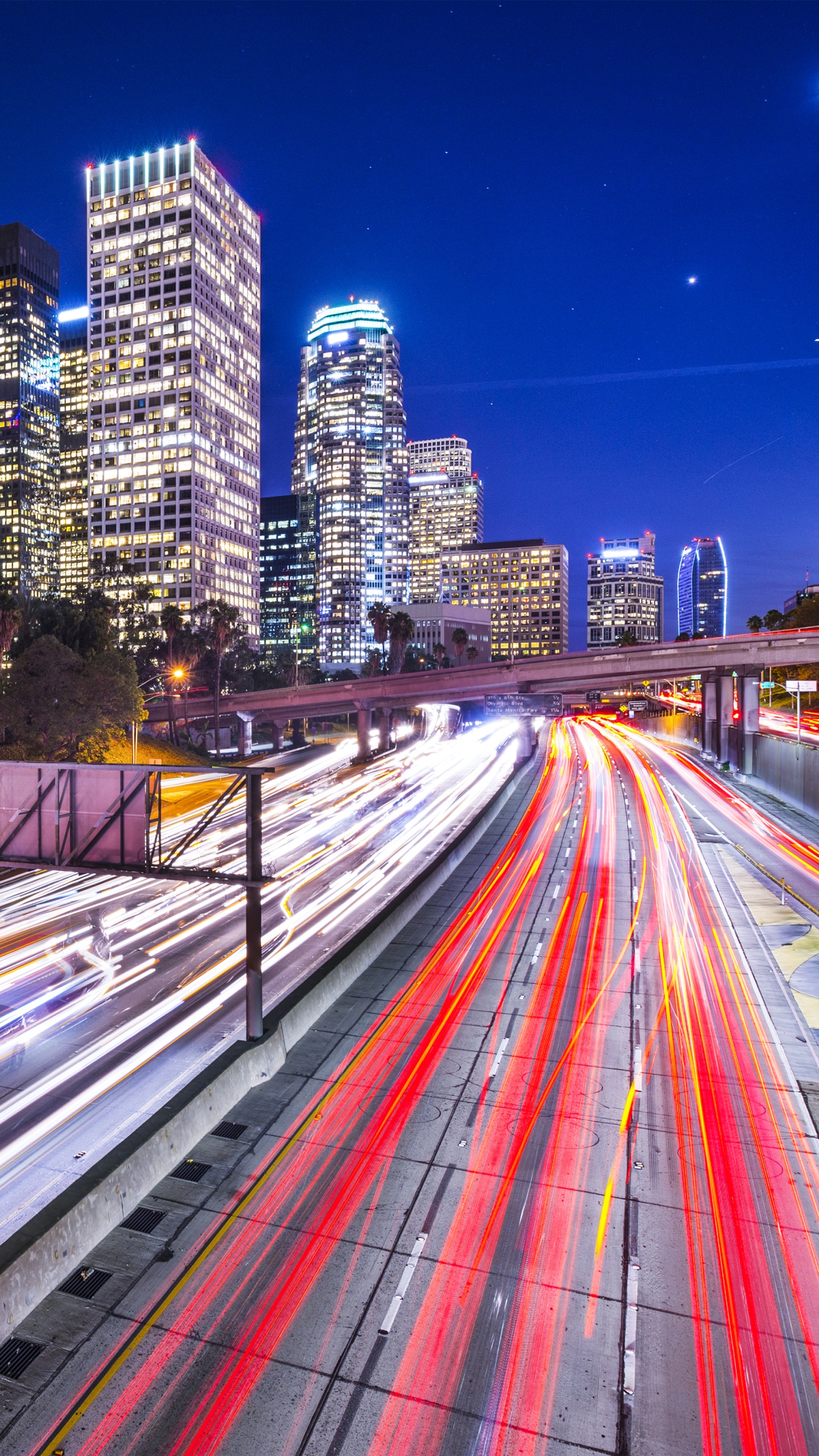 Wallpaper / Man Made Los Angeles, Highway, Time Lapse, Night, City, Building, 1440x2560 Phone Wallpaper