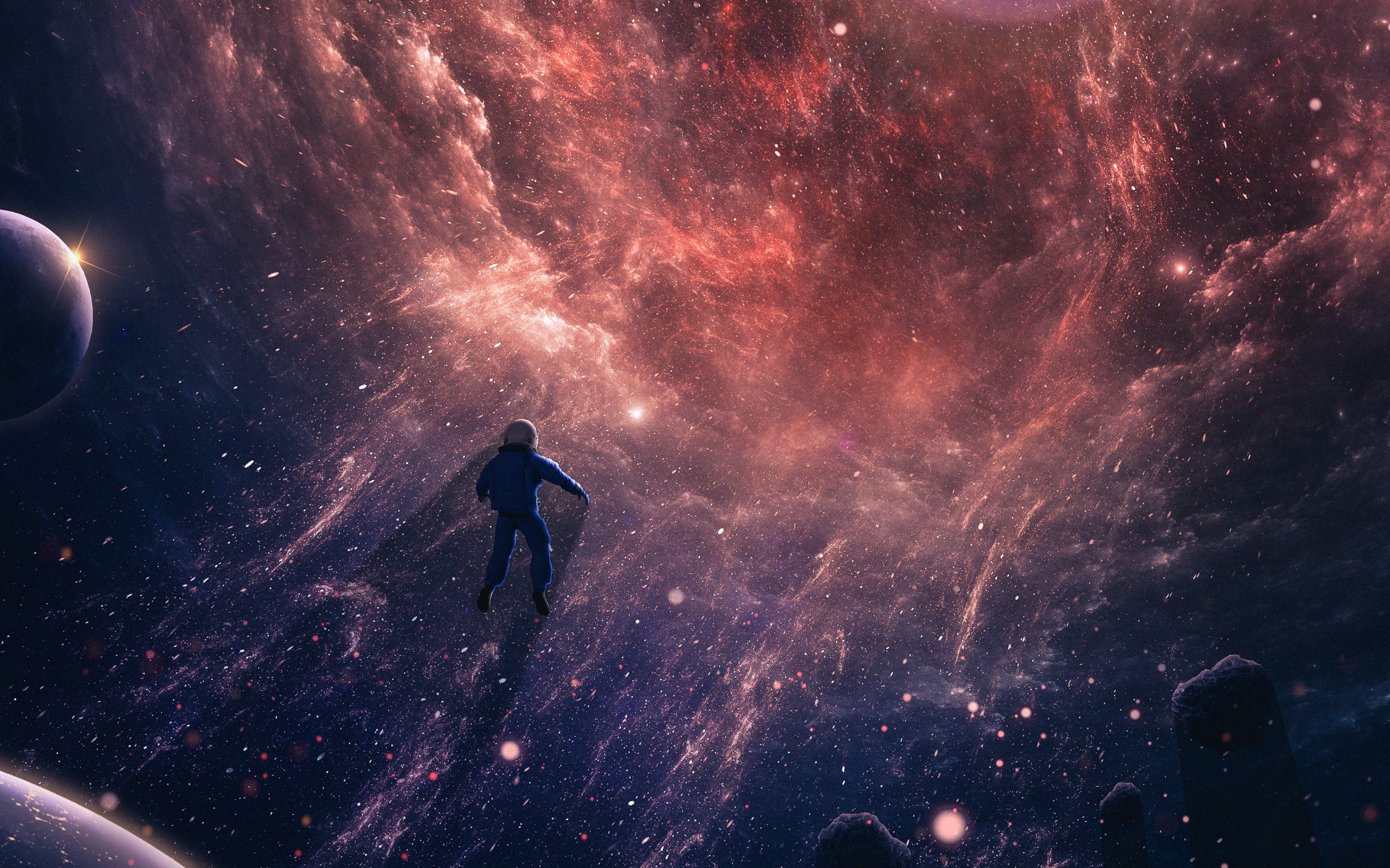 Astronaut Wallpaper 4K, Black hole, Deep space, Universe