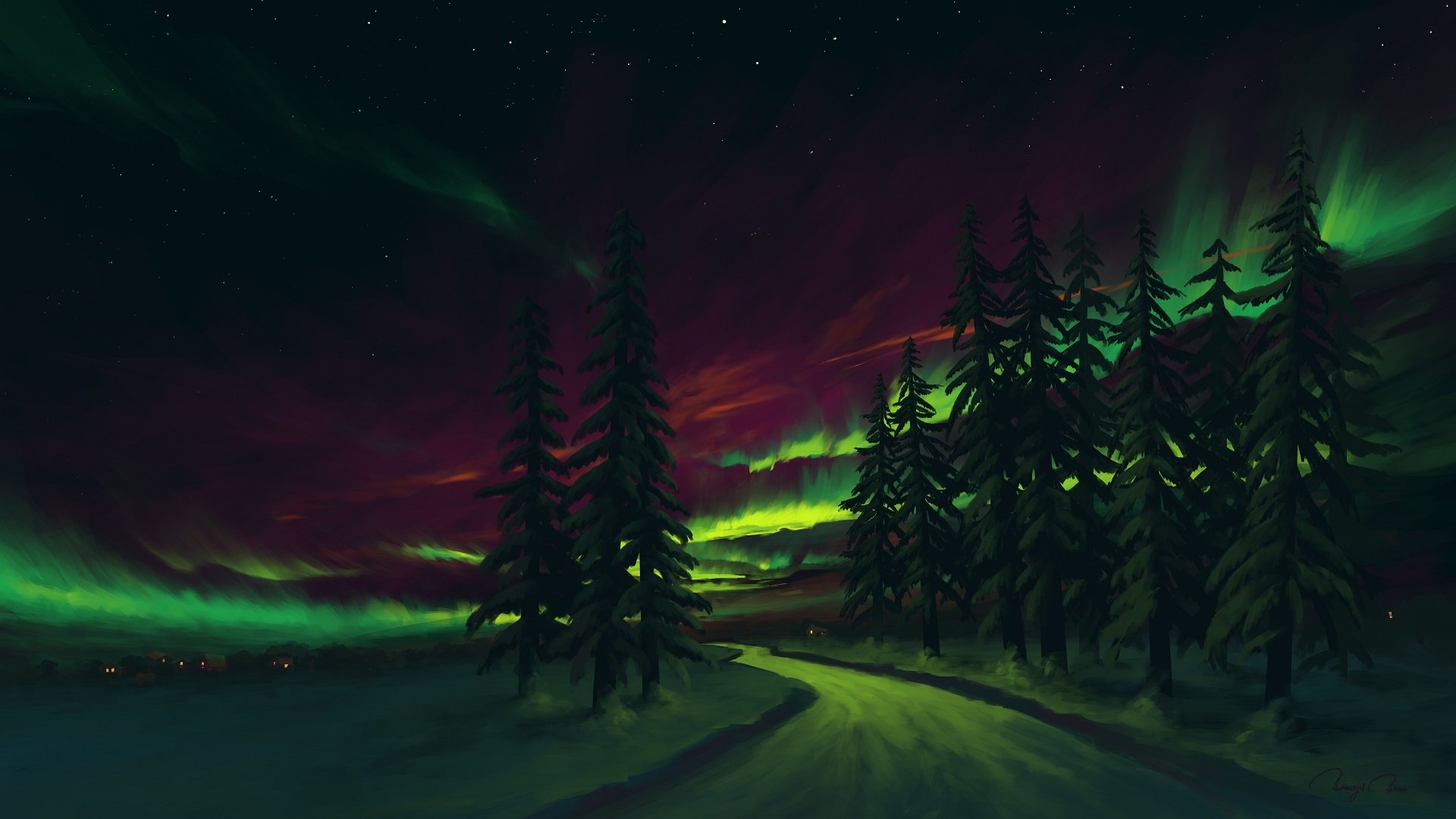 Aurora Borealis Landscape Sky Winter HD WALLPAPER