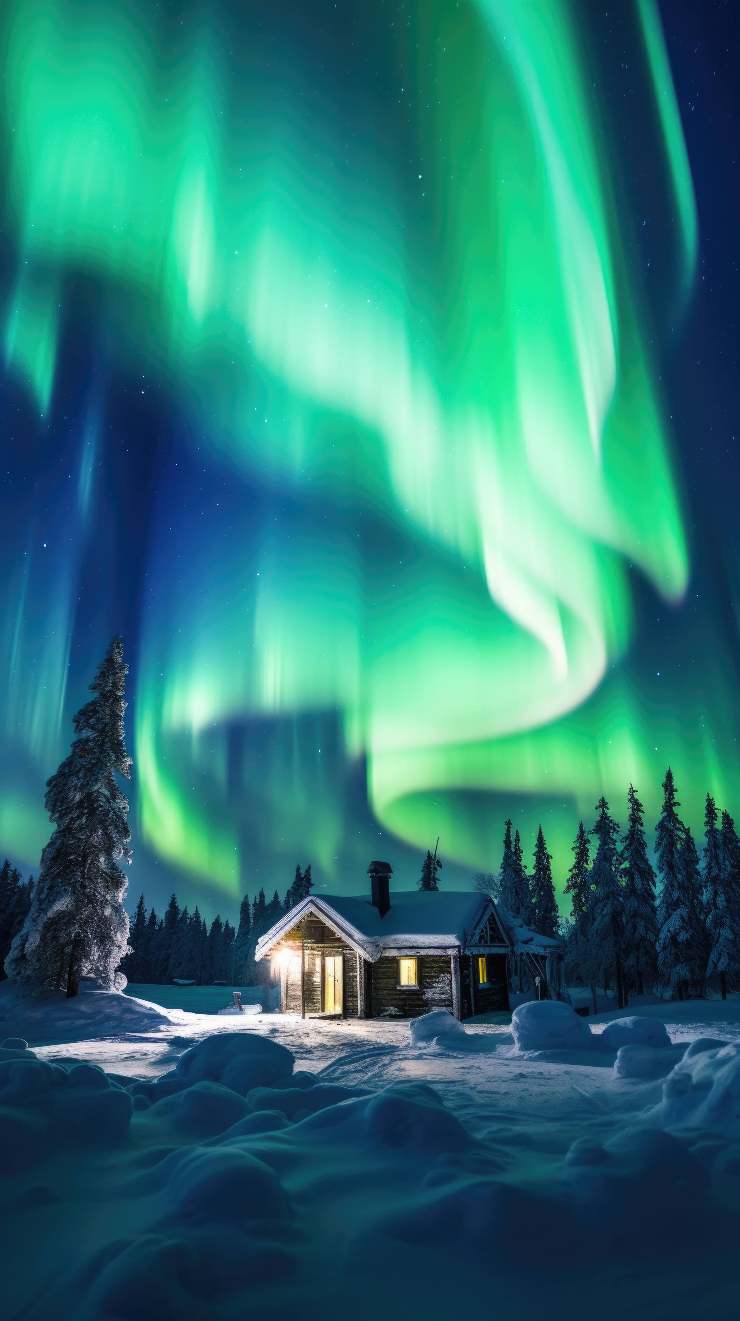 Lapland, Aurora Borealis curtain, winter night's dream