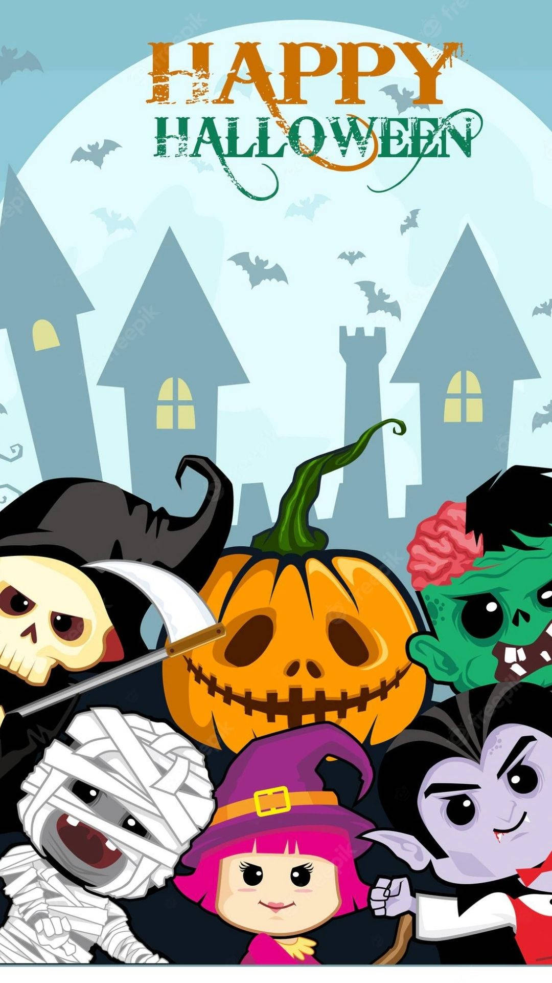 Download Peeking Cartoon Halloween Characters Wallpaper