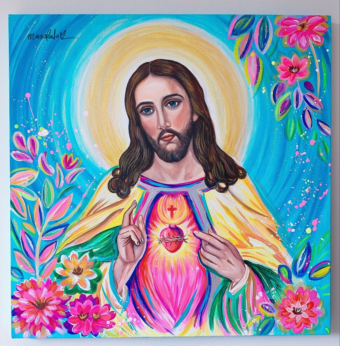 Sagrado corazón de Jesús. Mexican culture art, Art zine, Mini canvas art