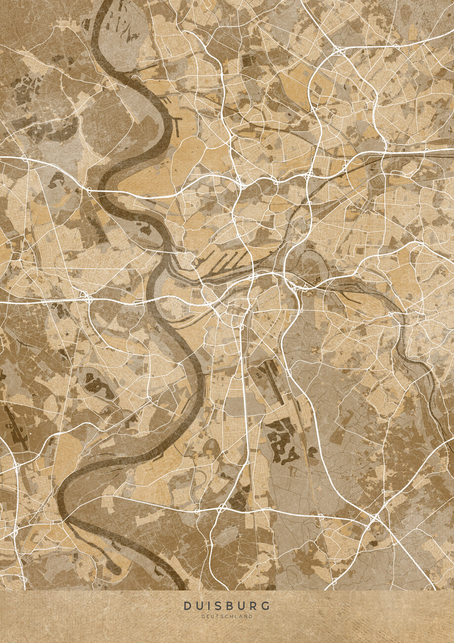Sepia vintage map of Duisburg Germany Wall Mural