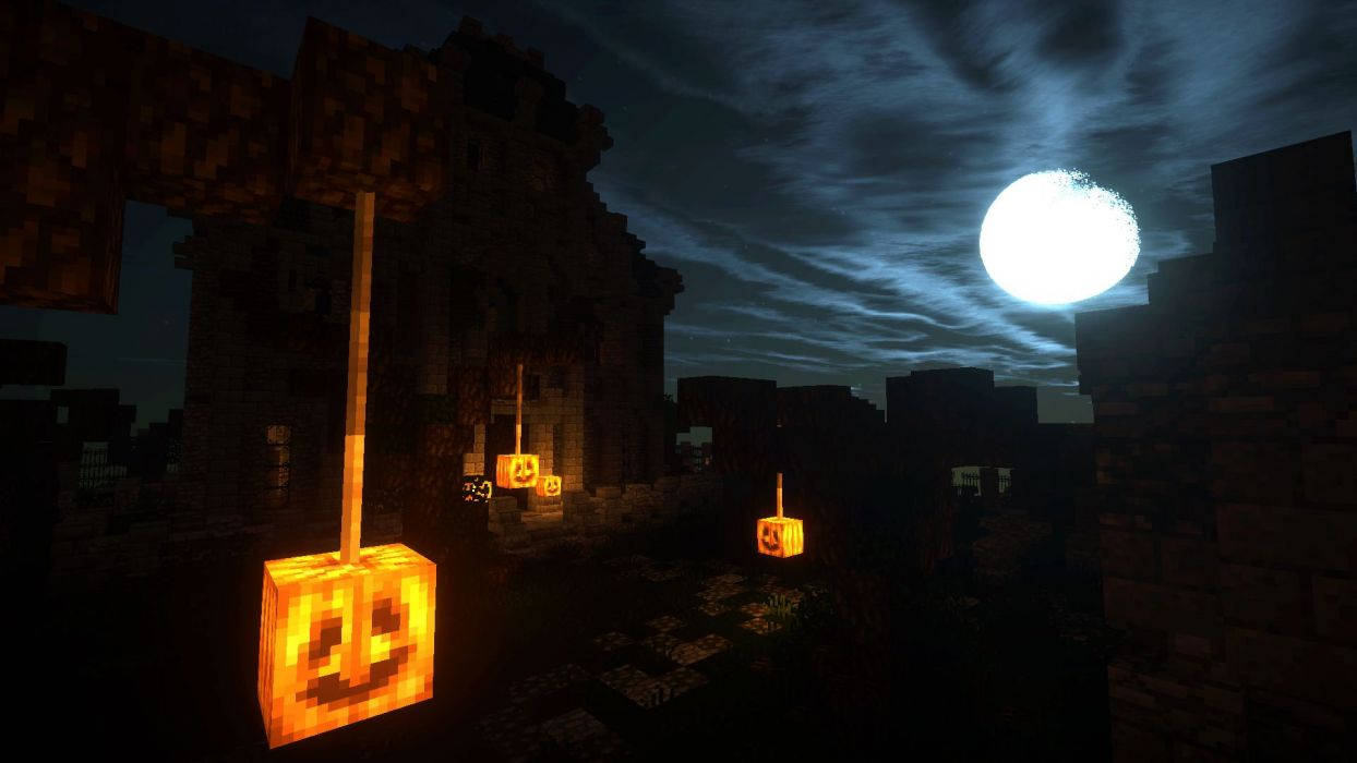 Download Minecraft Pc Jack O Lantern Trees Wallpaper