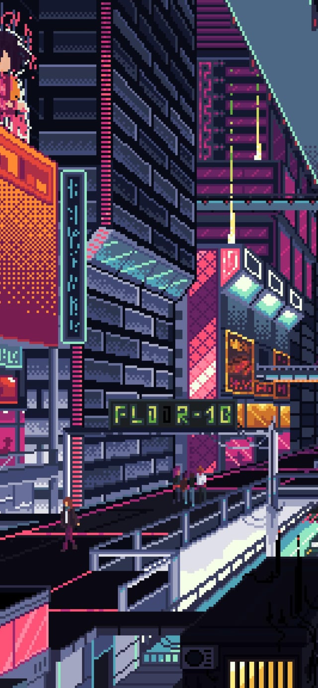 Futuristic city pixel art
