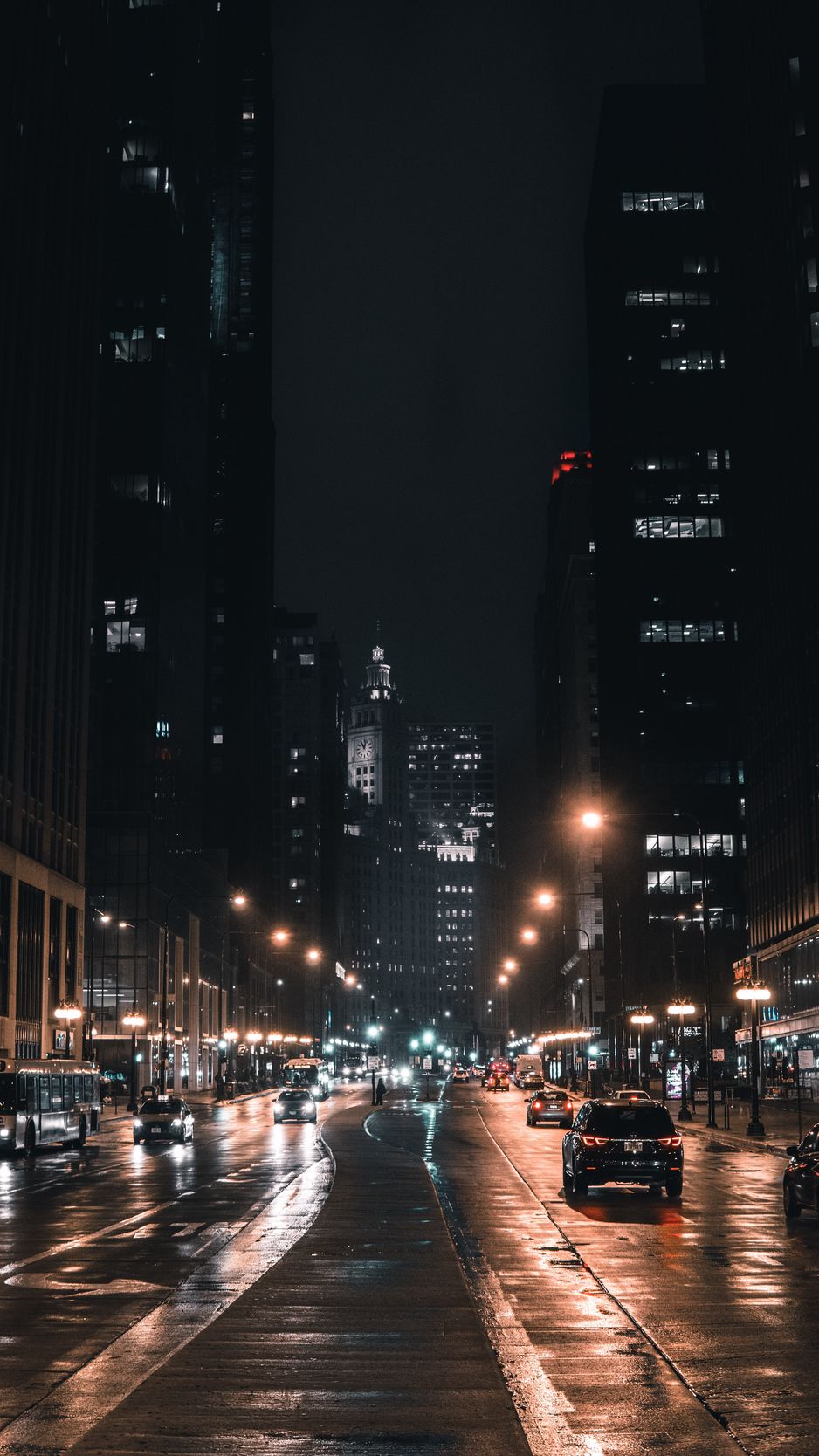 Download Wallpaper 938x1668 Night City, Street, City Lights, Traffic, Chicago, Usa Iphone 8 7 6s 6 For Parallax HD Background