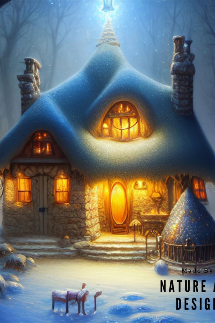 Snowy Winter Cottage Winter Farmhouse Art Falling Snow. Beautiful fantasy art, Fantasy cottage, Christmas scenery