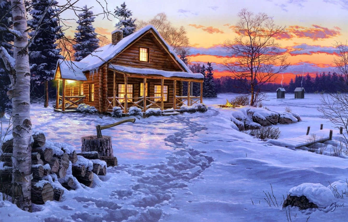 Download Tranquil Winter Landscape Painting Wallpaper