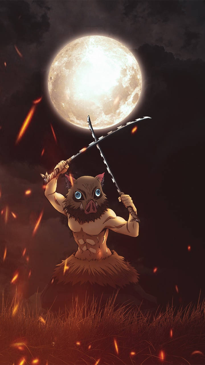 Download Demon Slayer Inosuke Full Moon Wallpaper