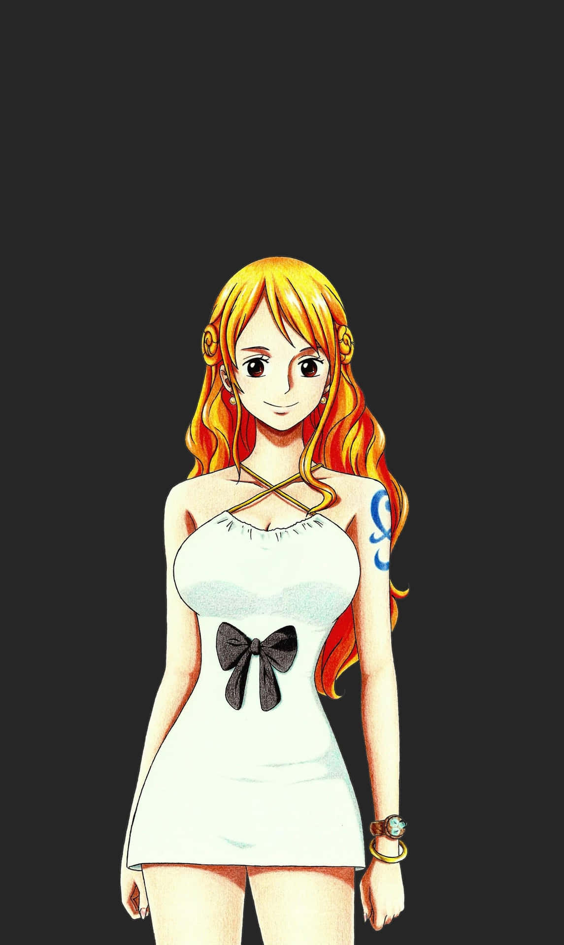 Download Nami One Piece In White Mini Dress Wallpaper
