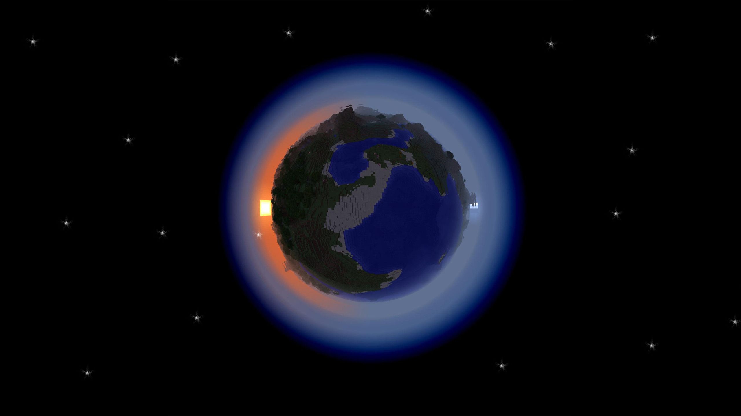 It's cool cause they made it with the sun and the moon right next to the Minecraft Earth and it's like its own. Minecraft wallpaper, Minecraft earth, HD wallpaper