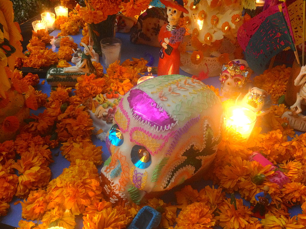Calavera en ofrenda with Cempasuchil