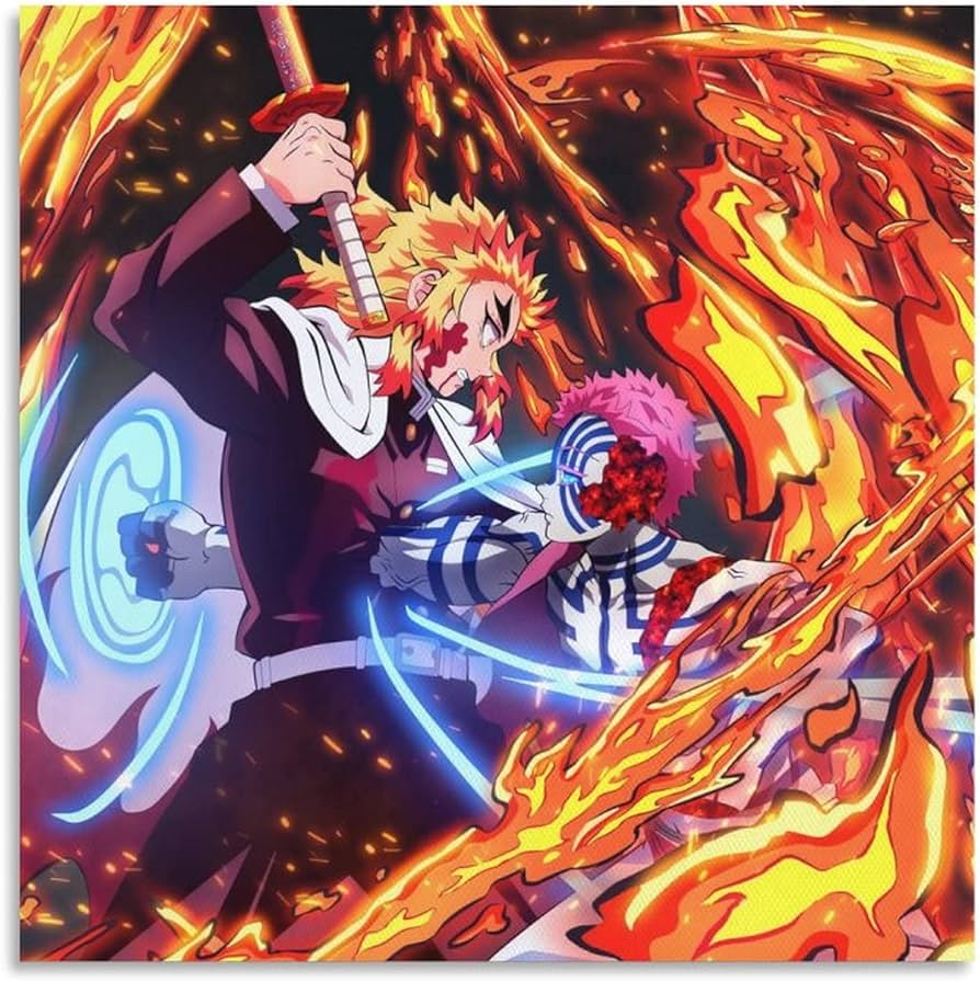 Anime Poster Canvas Wall Art Akaza Kyojuro Rengoku Home Decor Room Decor 24x24inch(60x60cm) Unframe Style: Posters & Prints
