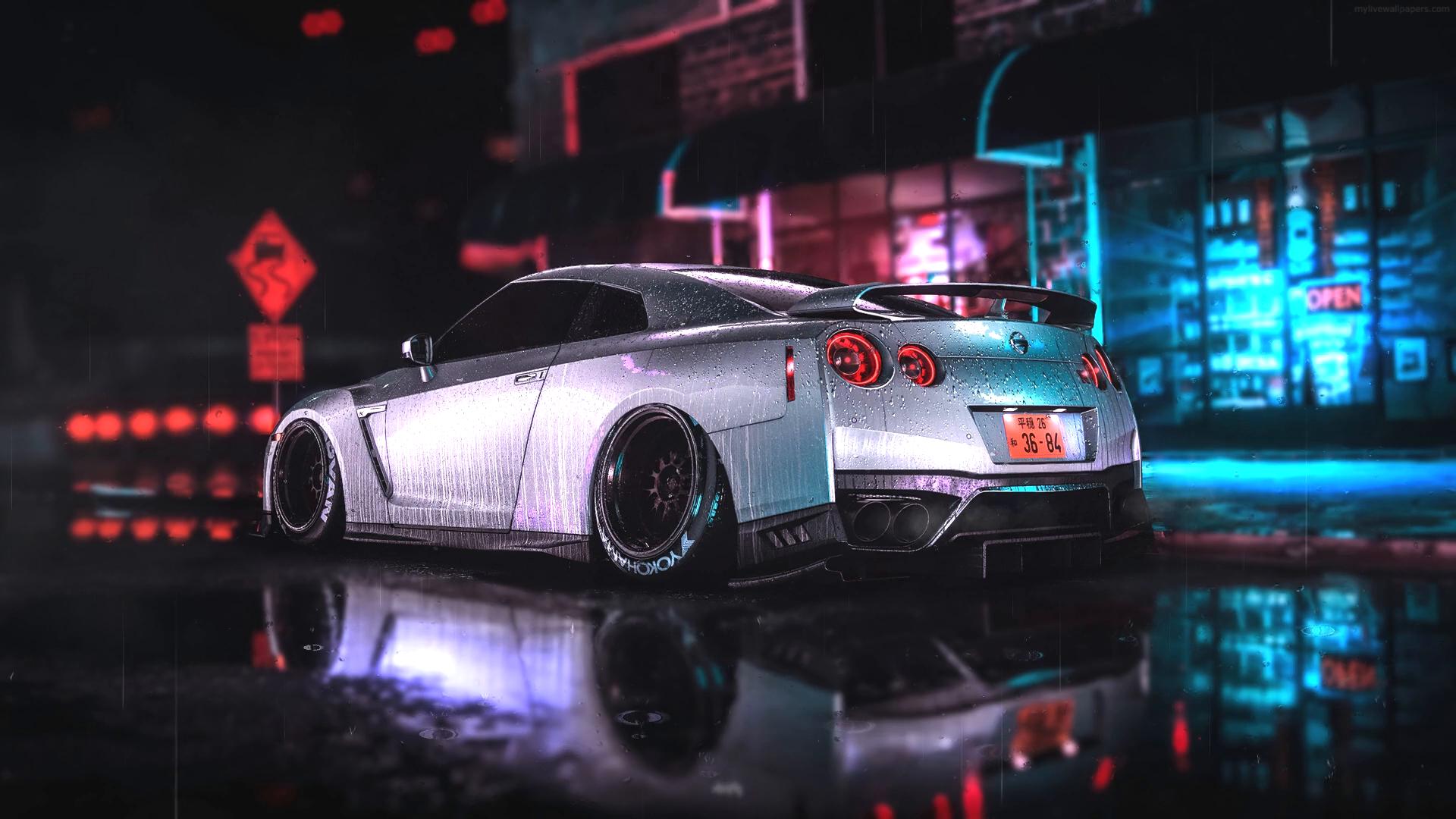 Nissan Gtr On A Rainy Night Live Wallpaper