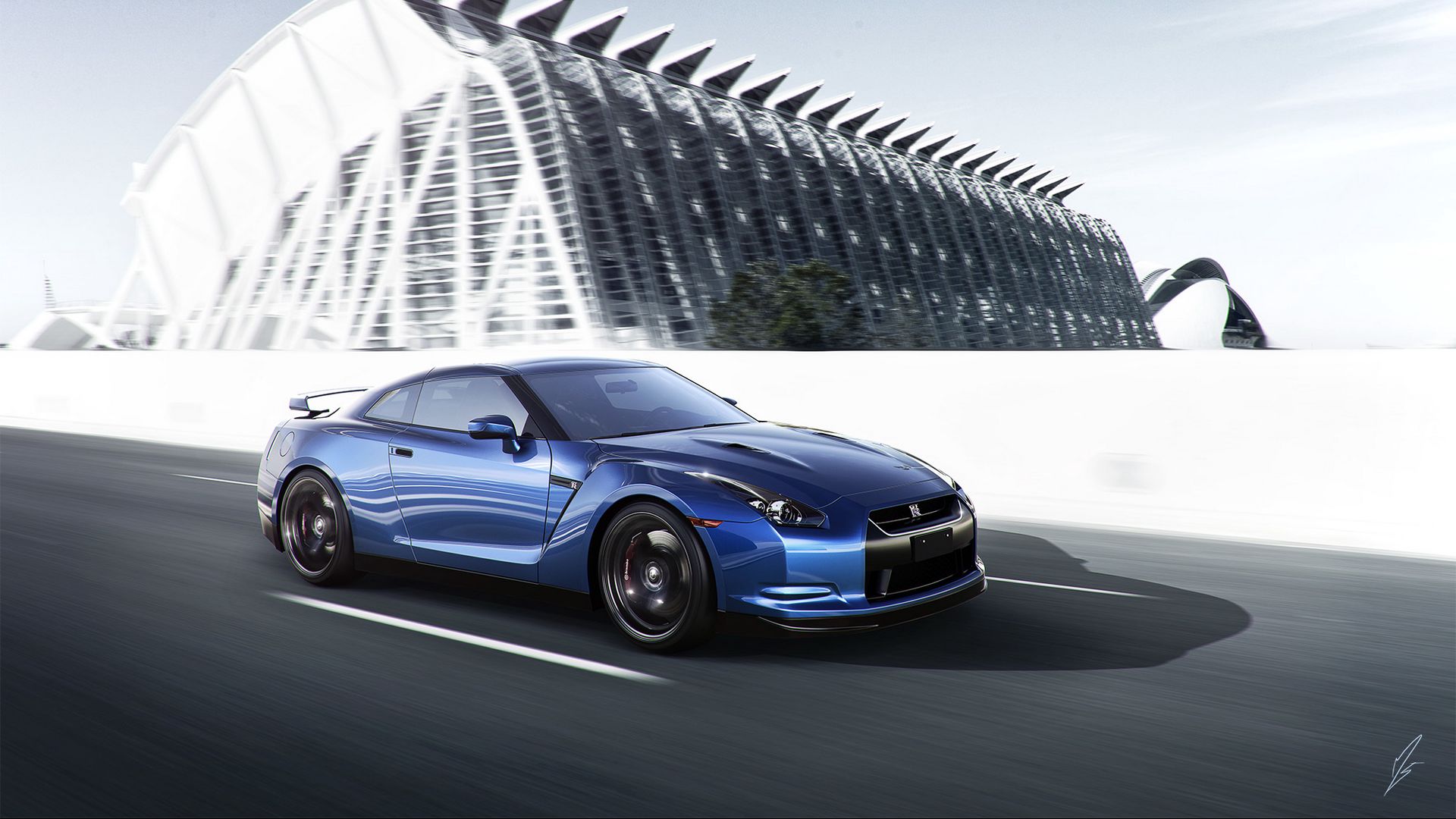 Nissan Gtr, Blue, Side View, Speed Wallpaper Free Download