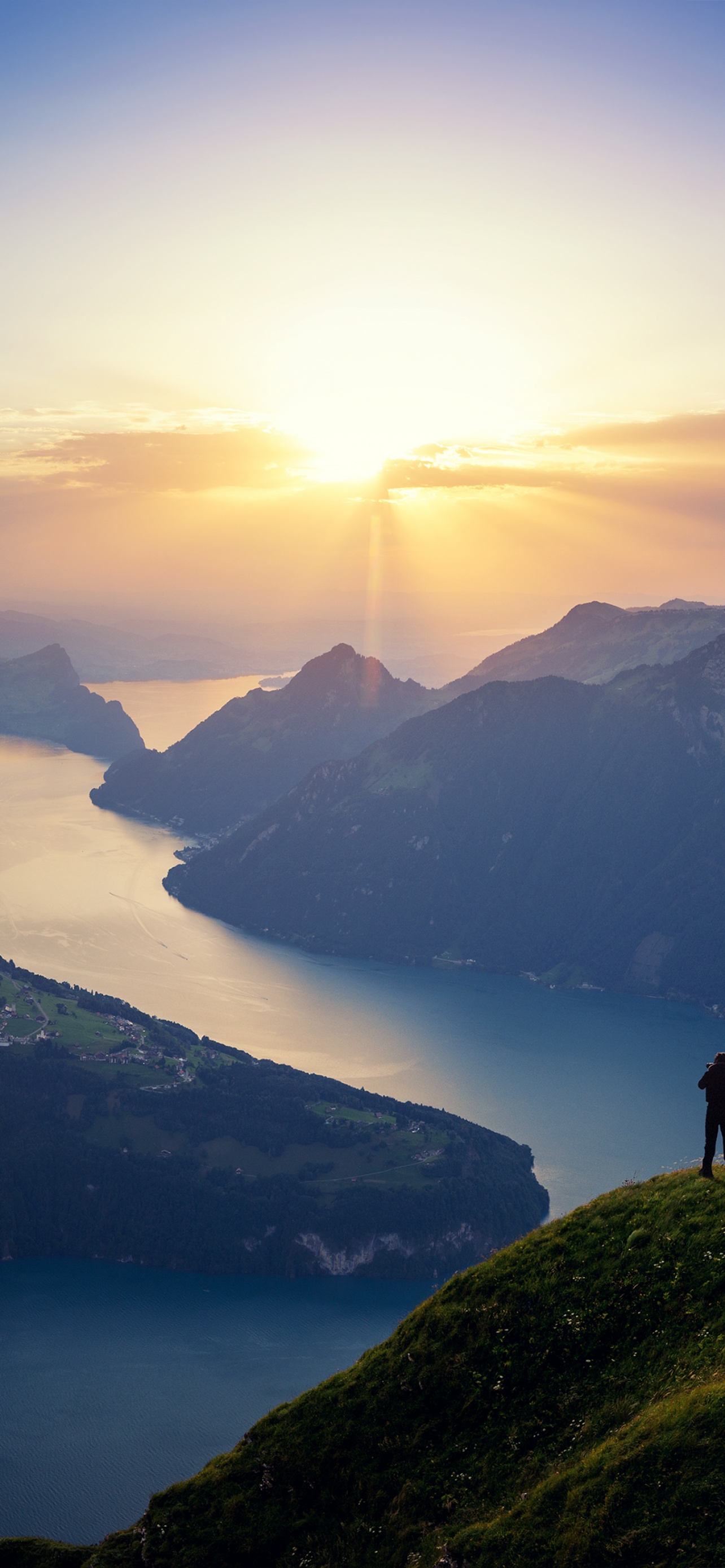 Lake Lucerne Wallpaper 4K, Landscape, Mountains, Sunset