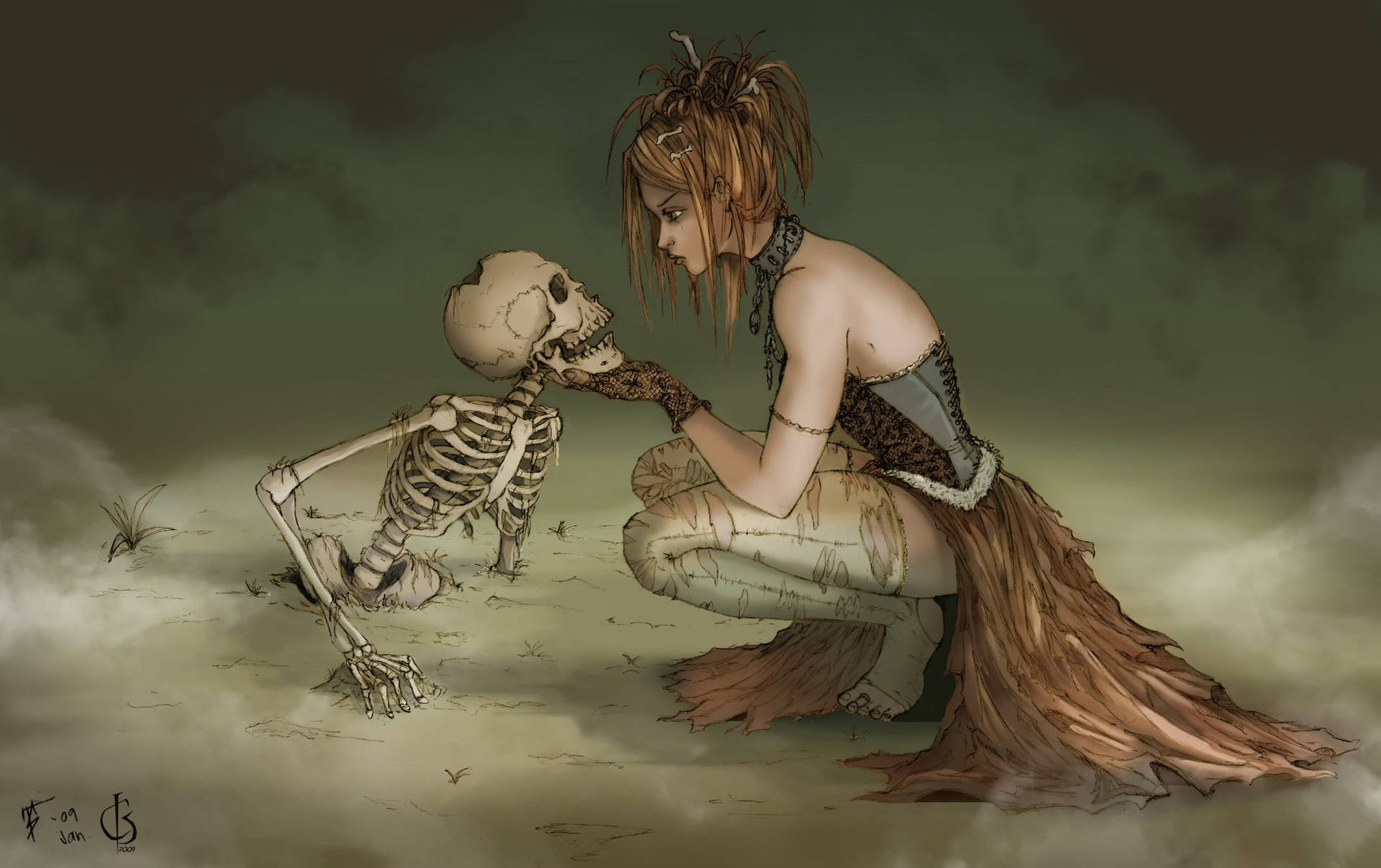Download Woman And Skeleton Desktop Wallpaper