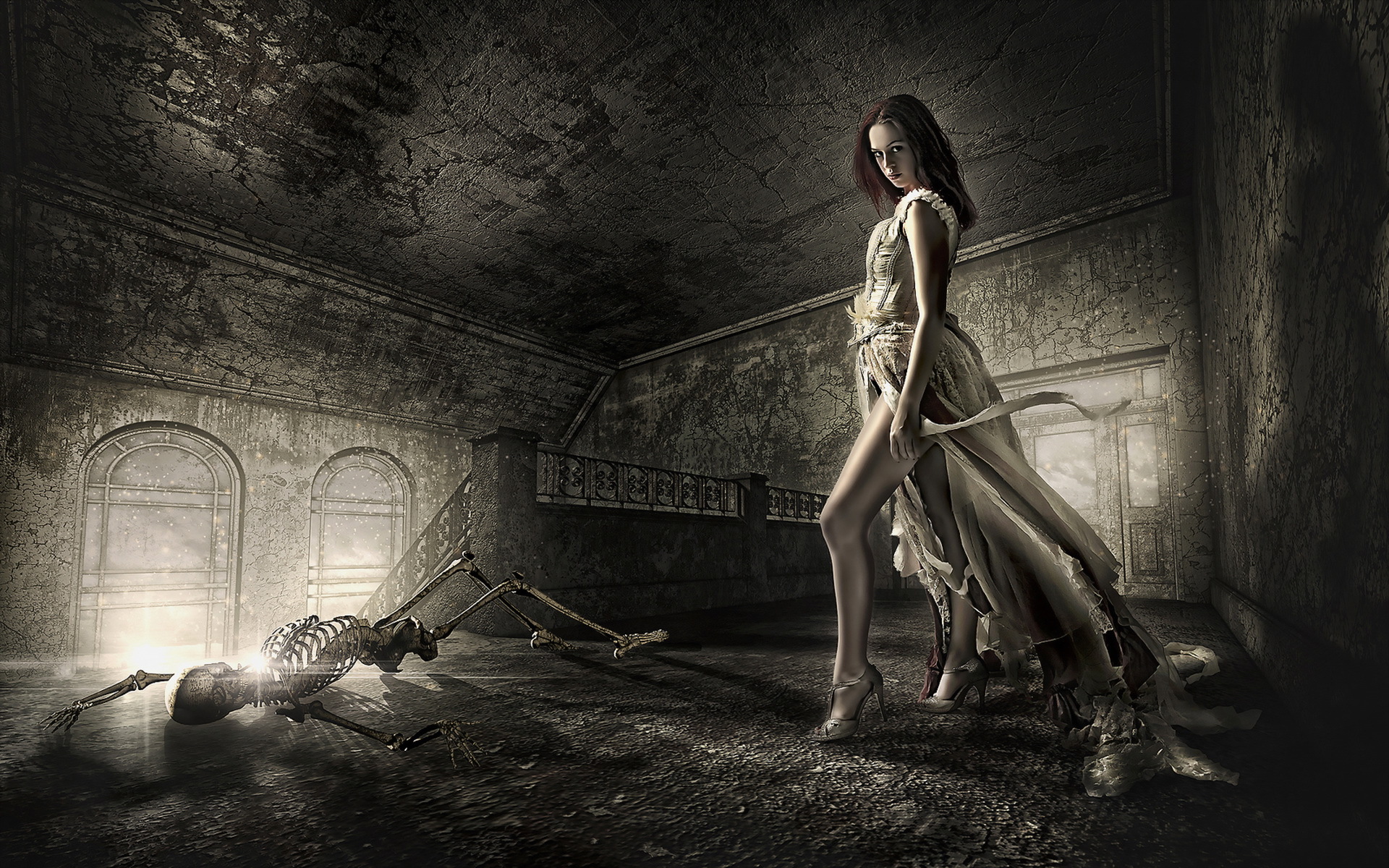 Dead death decay lost soul skeleton dark fantasy gothic girl wallpaperx1200