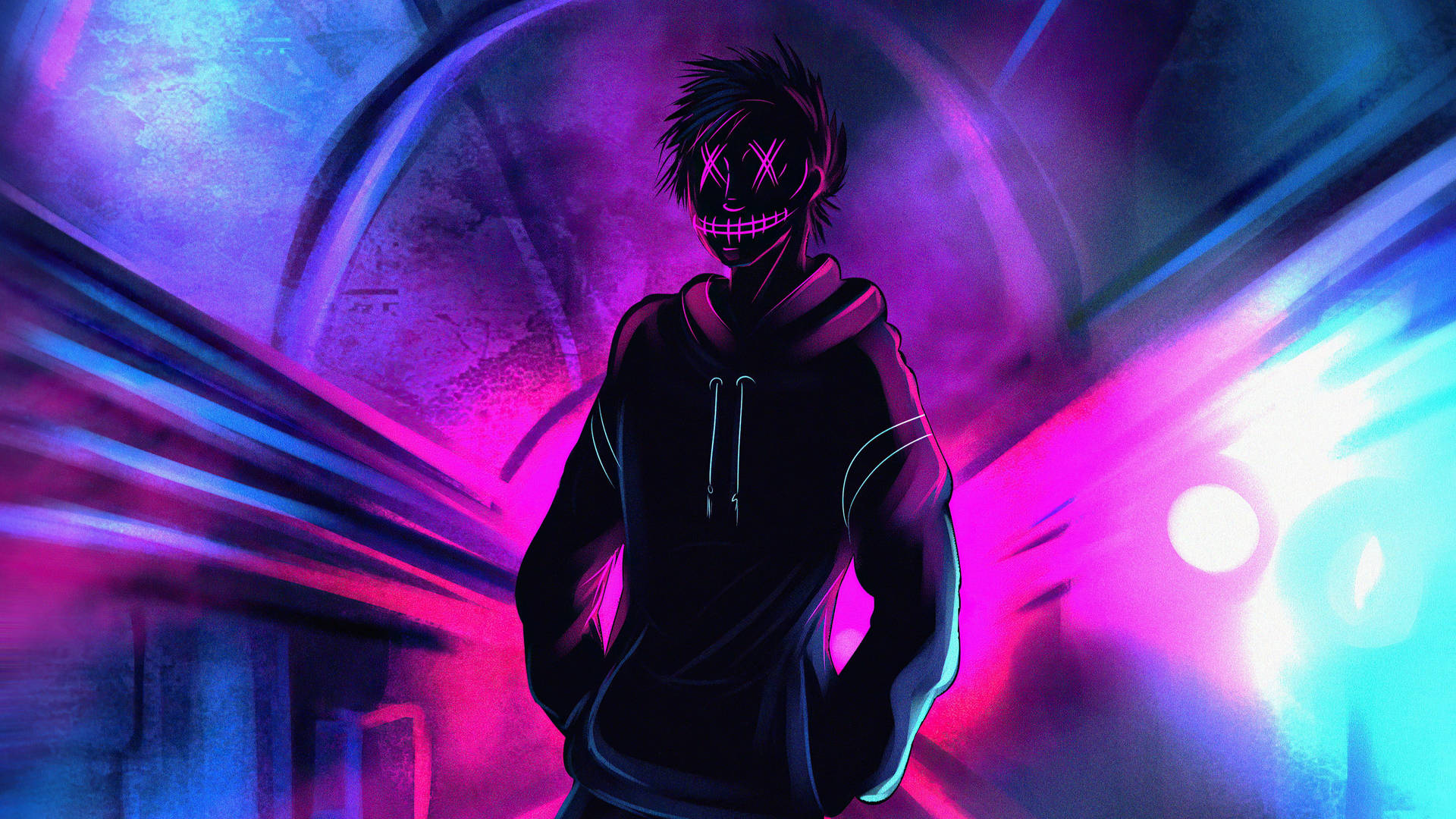 Download Cool Anime Boy Neon Art Wallpaper