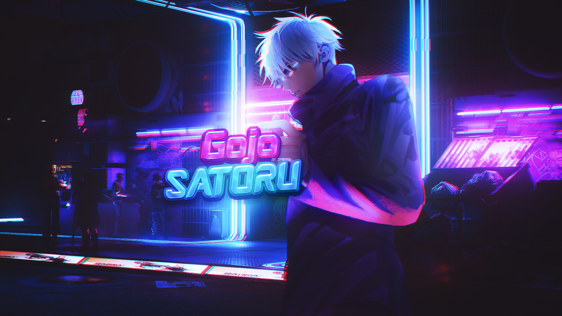 anime, anime boys, cyberpunk, Jujutsu Kaisen, Satoru Gojo, neon, lightsx1080 Wallpaper