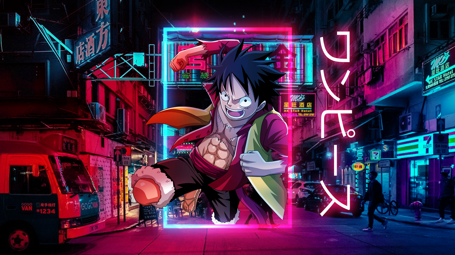 anime boys, neon, screen shot, Monkey D. Luffyx1080 Wallpaper