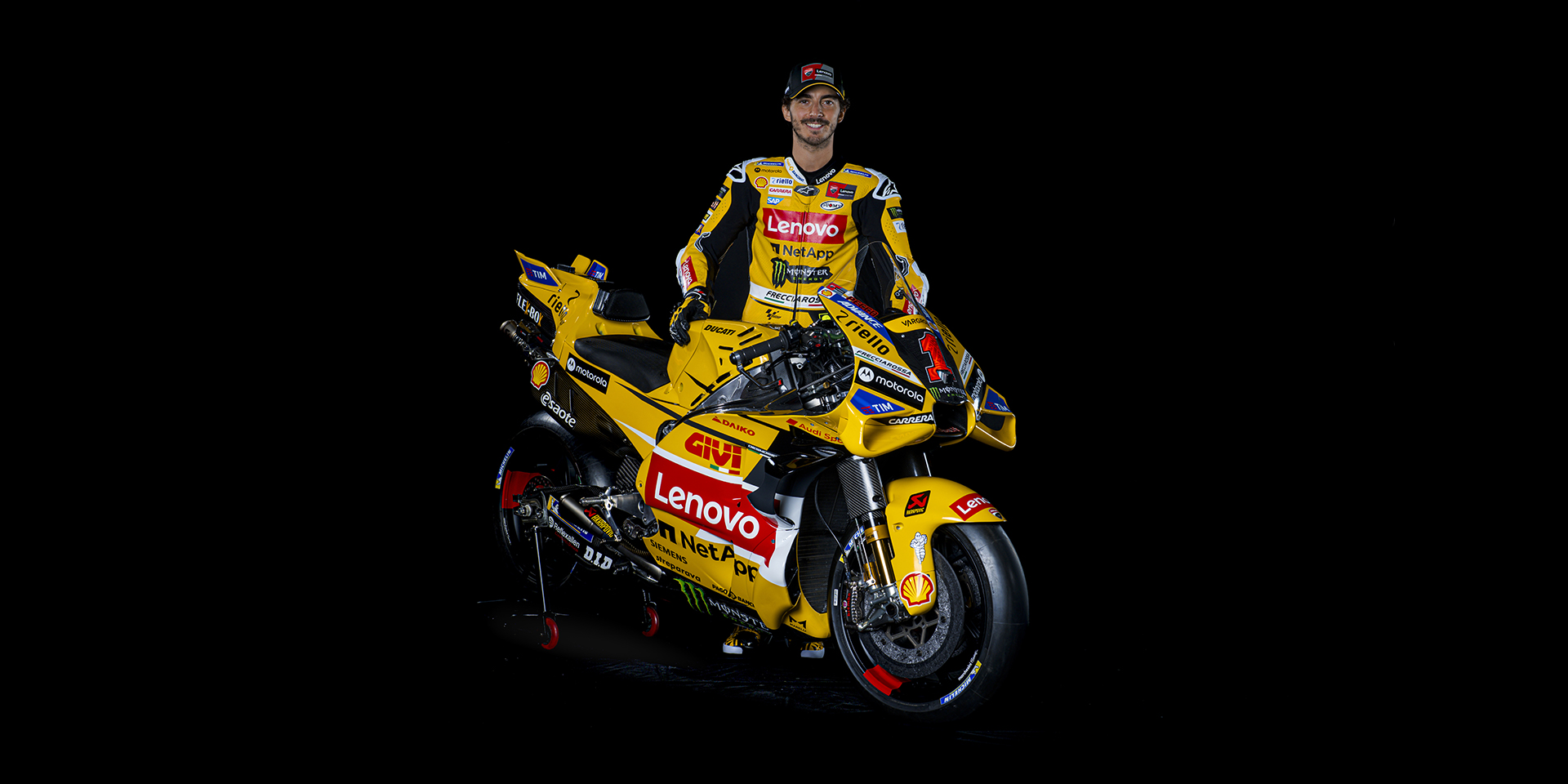 The Ducati Lenovo Team and the World Champion Francesco Bagnaia in Giallo Ducati for the San Marino and Riviera di Rimini Grand Prix