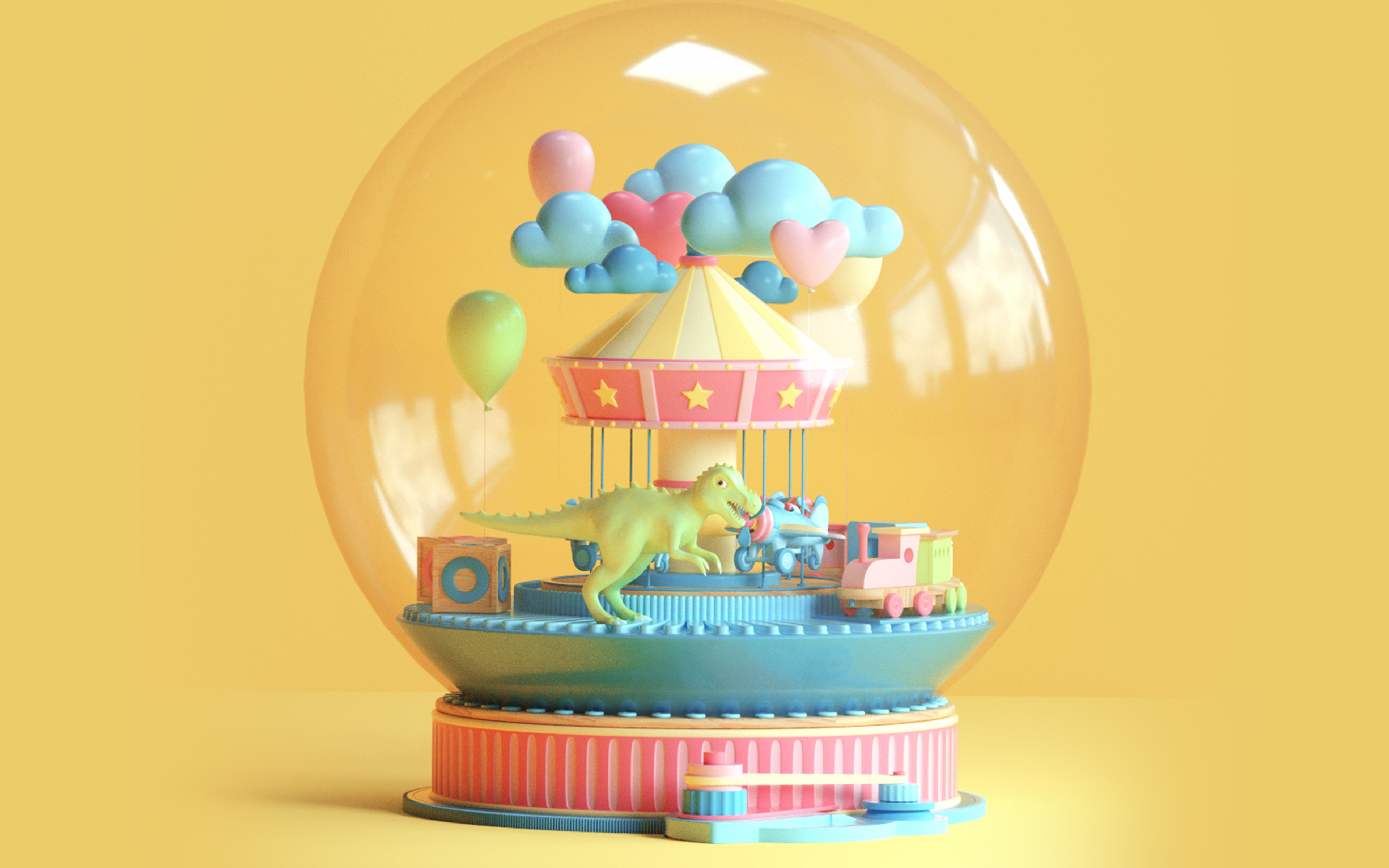 wallpaper for desktop, laptop. toy dinosaur yellow art digital cute