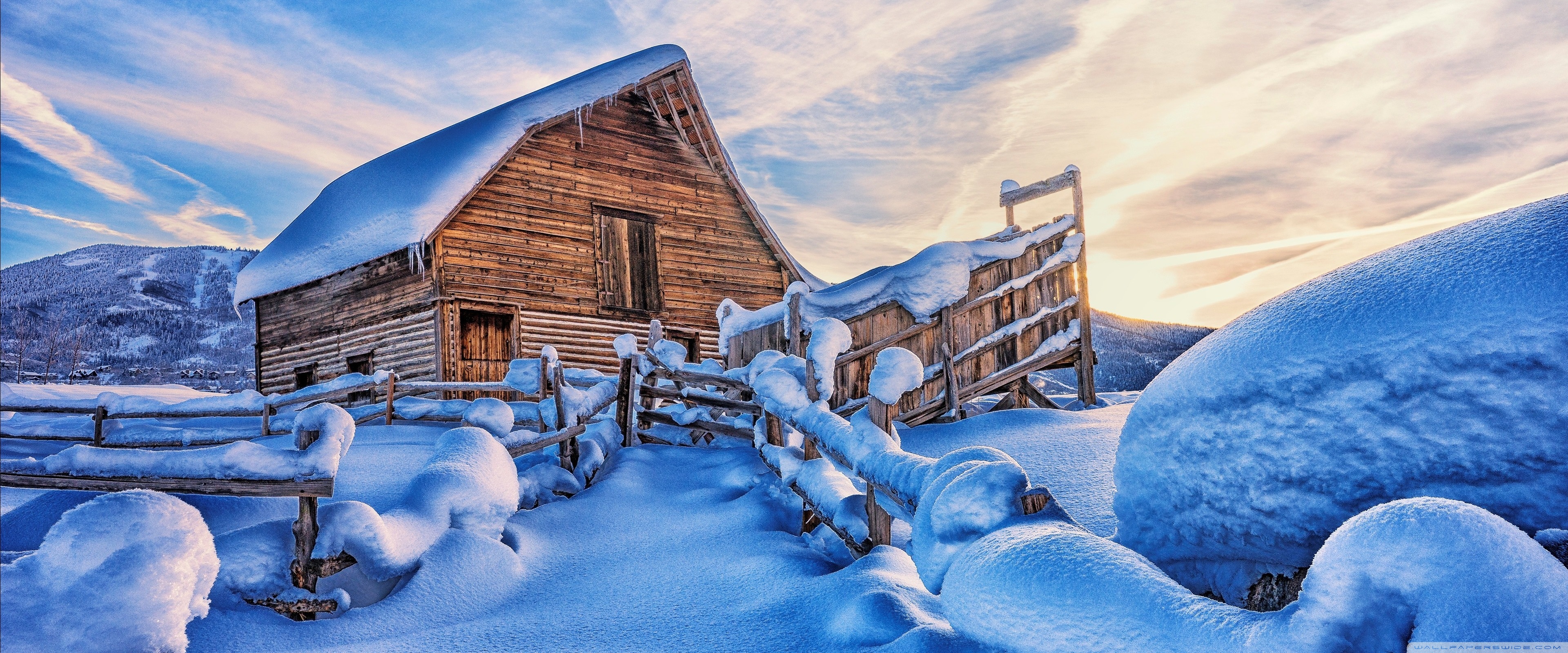 Snowy Cabin, Mountains, Winter Ultra HD Desktop Background Wallpaper for 4K UHD TV, Widescreen & UltraWide Desktop & Laptop, Multi Display, Dual Monitor, Tablet