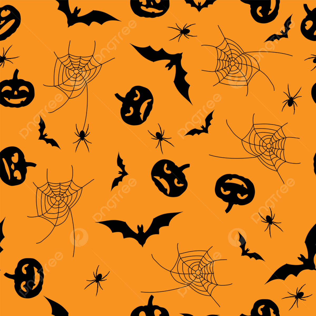Seamless Orange Halloween Background With Black Pumpkin Silhouettes, Bats, Shape, With Background Image And Wallpaper for Free Download