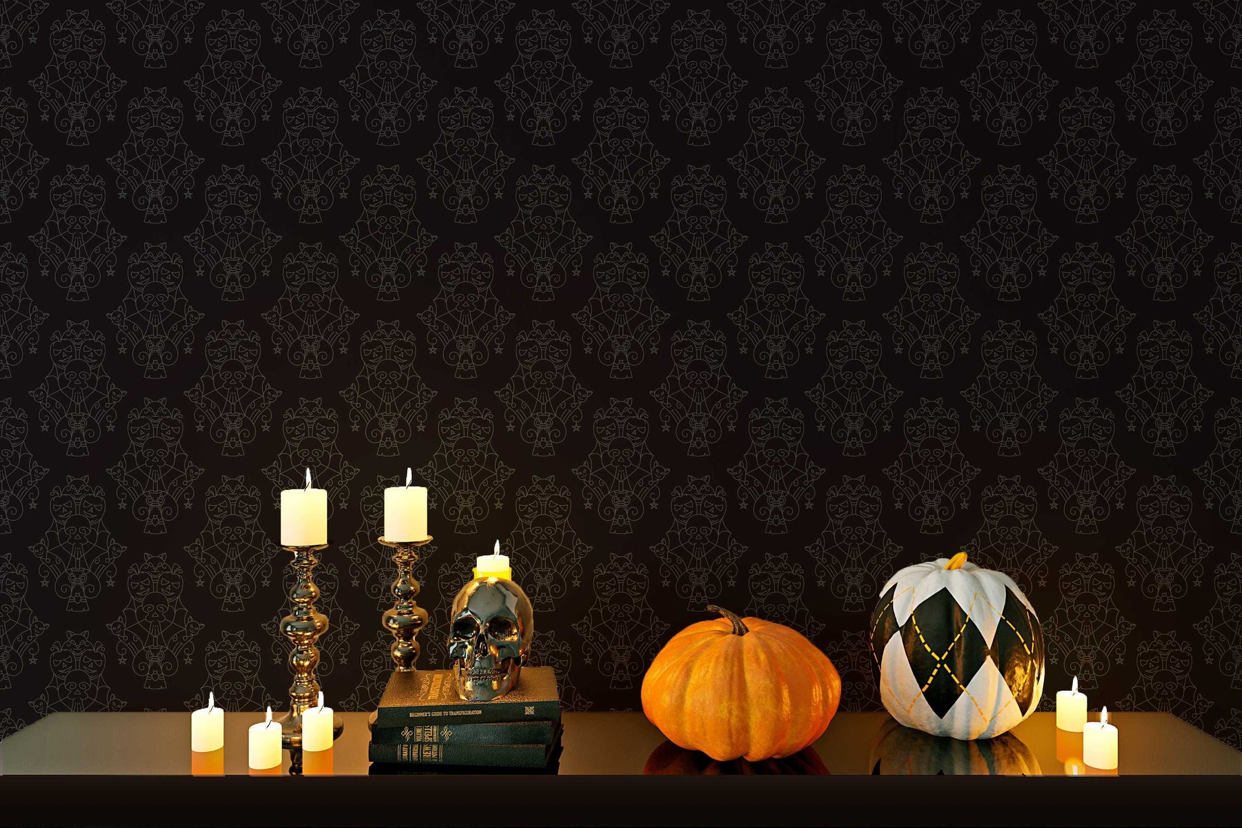 Halloween Wallpaper Spooky Skulls And Pumpkins Peel And Stick, Pre Pasted Removable Halloween Wall Decor Design