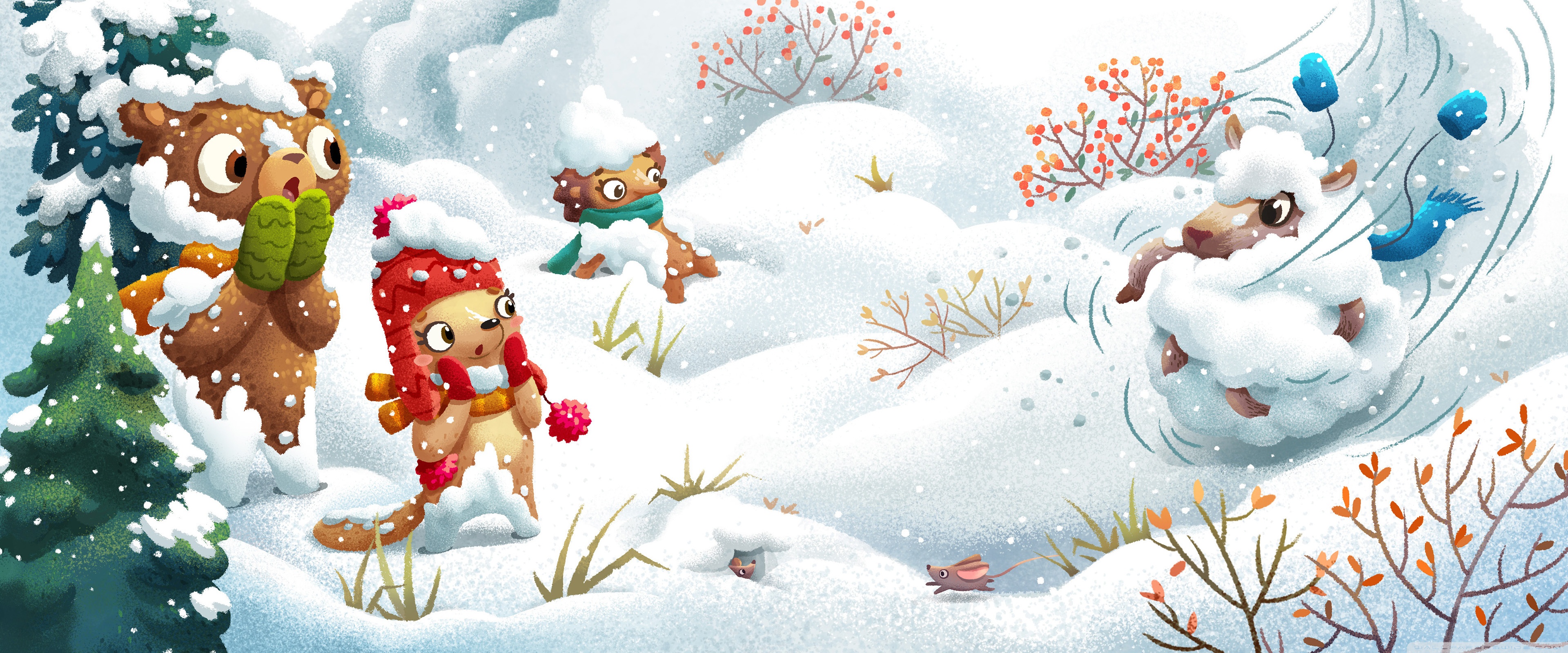 Winter Illustration 4K UHD Wallpaper for UltraHD Desktop and TV, Widescreen and UltraWide Display, Dual and Triple Monitor, Smartphone and Tablet Devices