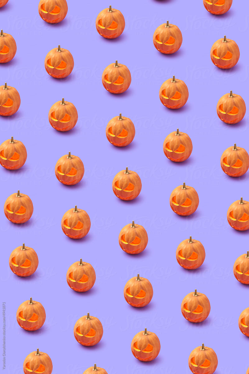 Pattern Of Halloween Pumpkin On Lilac Background