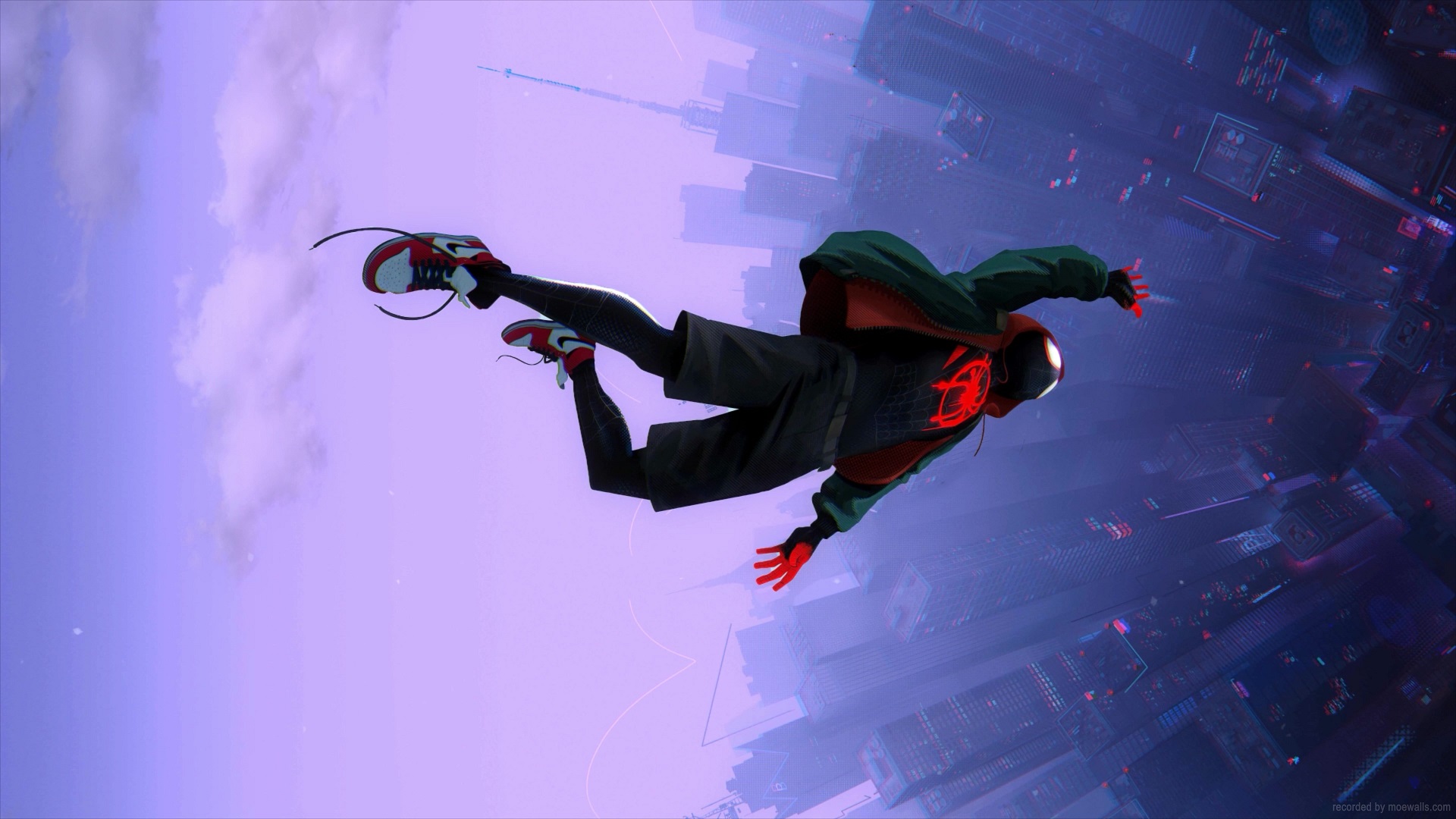 Miles Morales Falling Purple Sky Spider