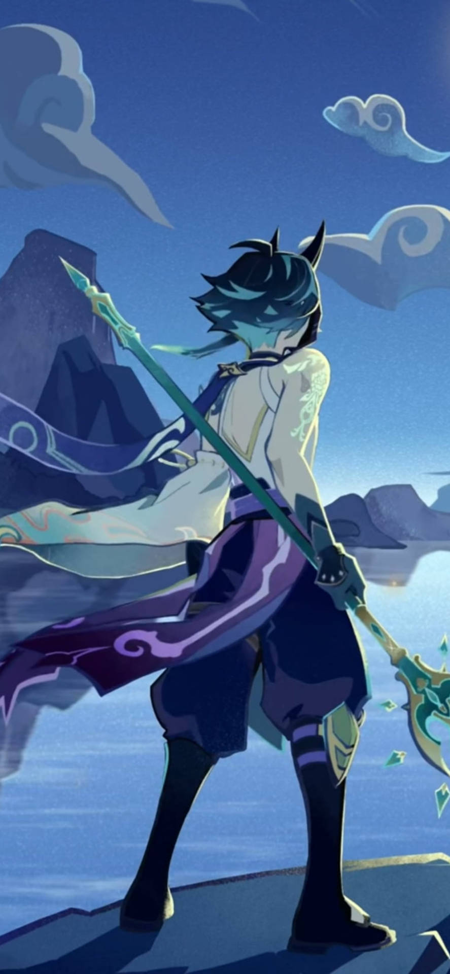 Download Xiao Holding Magical Wand Genshin Impact Phone Wallpaper