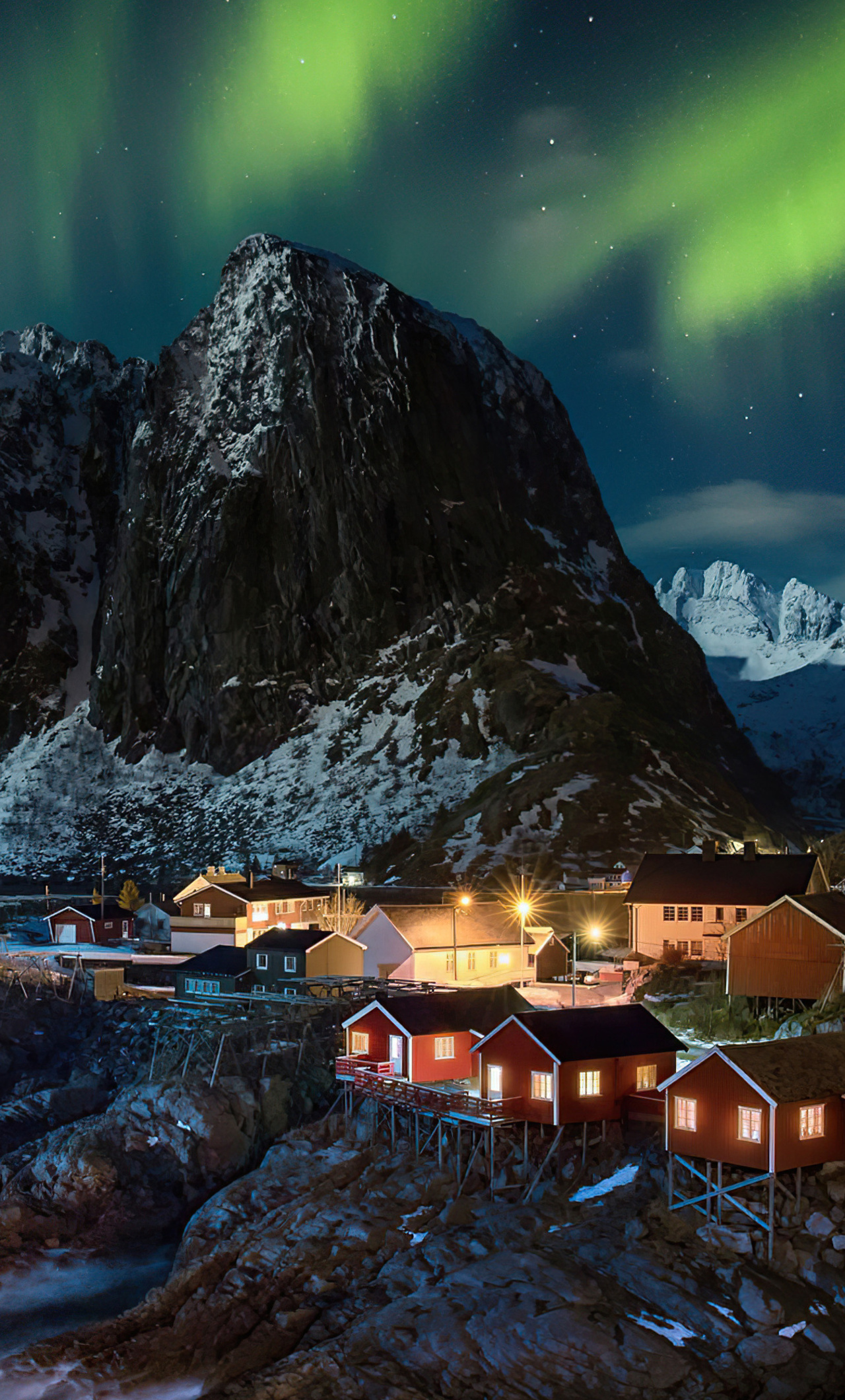 Lofoten Norway Village Aurora Northern Lights 4k iPhone HD 4k Wallpaper, Image, Background, Photo and Picture