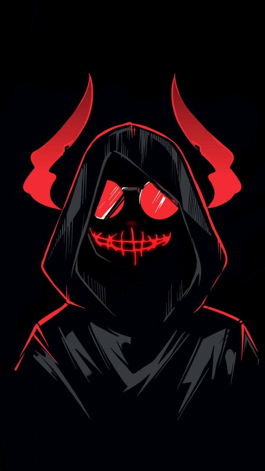 Download A Black And Red Hooded Demon With Red Horns Wallpaper