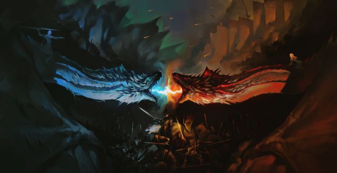 Wallpaper game of thrones, tv series, dragons' fight, fan art desktop wallpaper, HD image, picture, background, 31b9bb