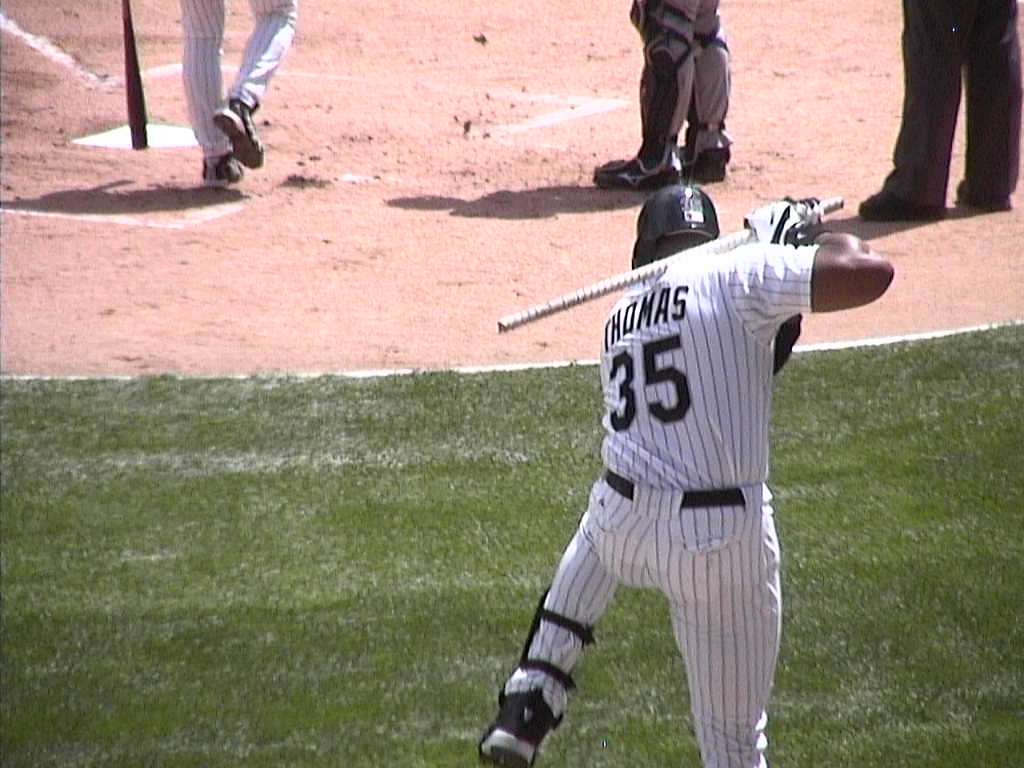 Frank Thomas. frank thomas takes a practice swing with a pi