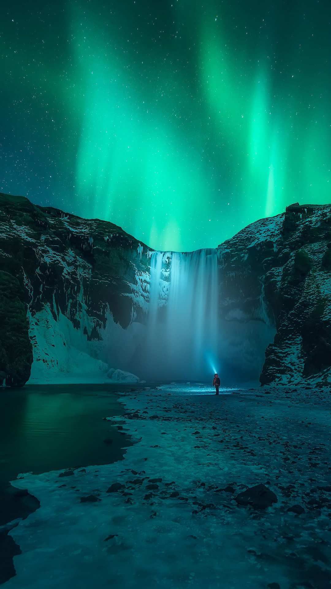 Iceland Waterfall Aurora in Sky iPhone Wallpaper. Northern lights photography, Iceland photography, Iceland waterfalls