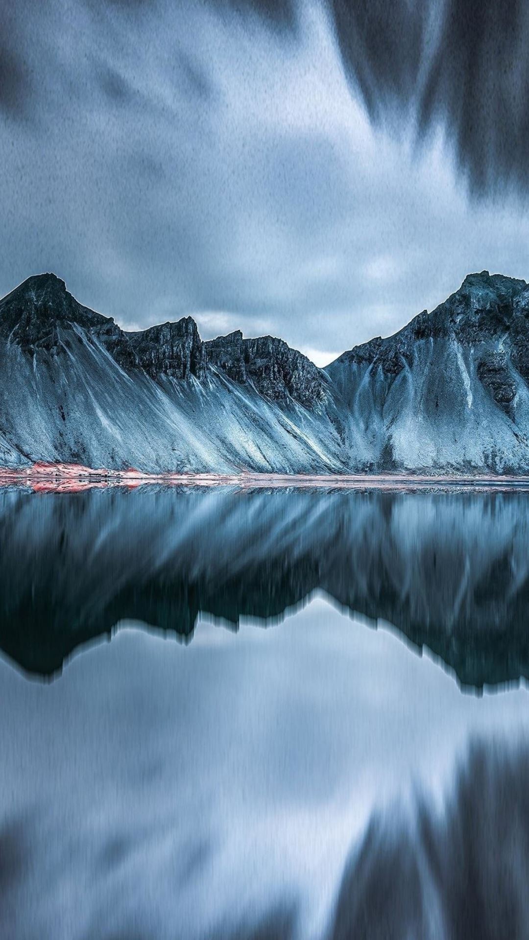 Iceland Scenery Mountain Reflection Gloomy Dark Ic. iPhone Wallpaper Free Download