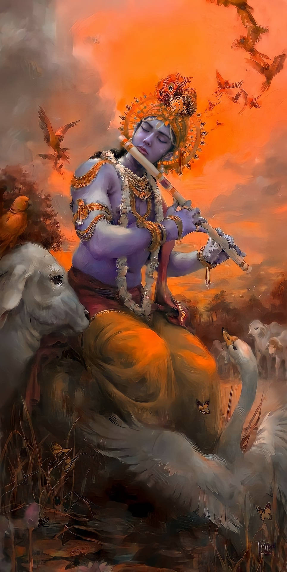 Download Krishna iPhone Playing For Animals Wallpaper