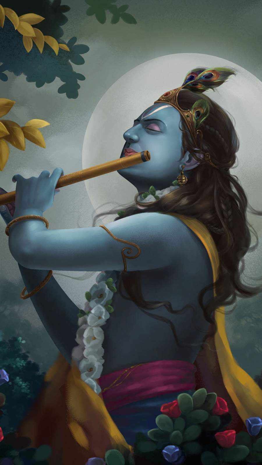 Krishna with Flute HD Wallpaper Classic Krishna Wallpaper Digital Download