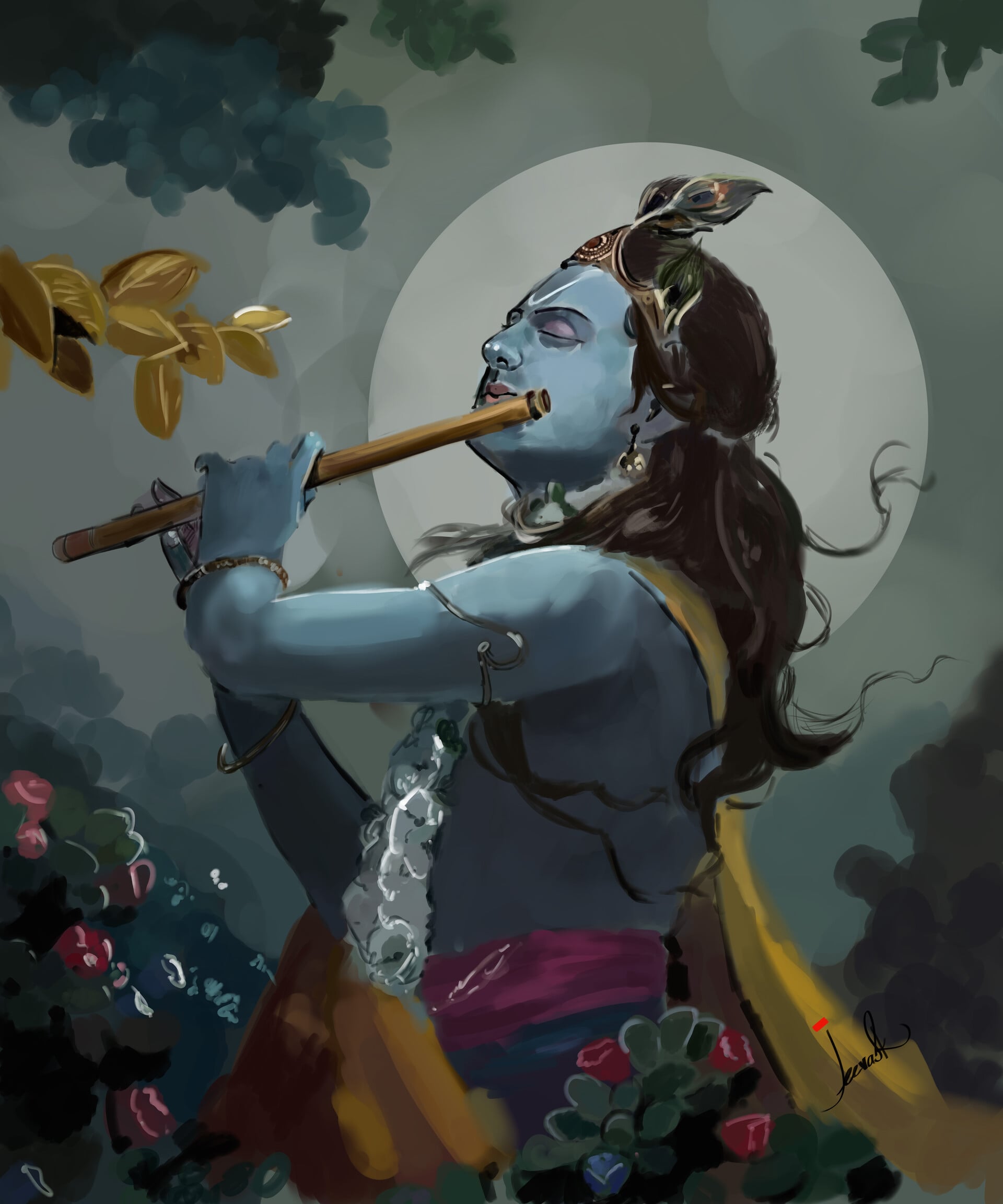 Lord Krishna in garden