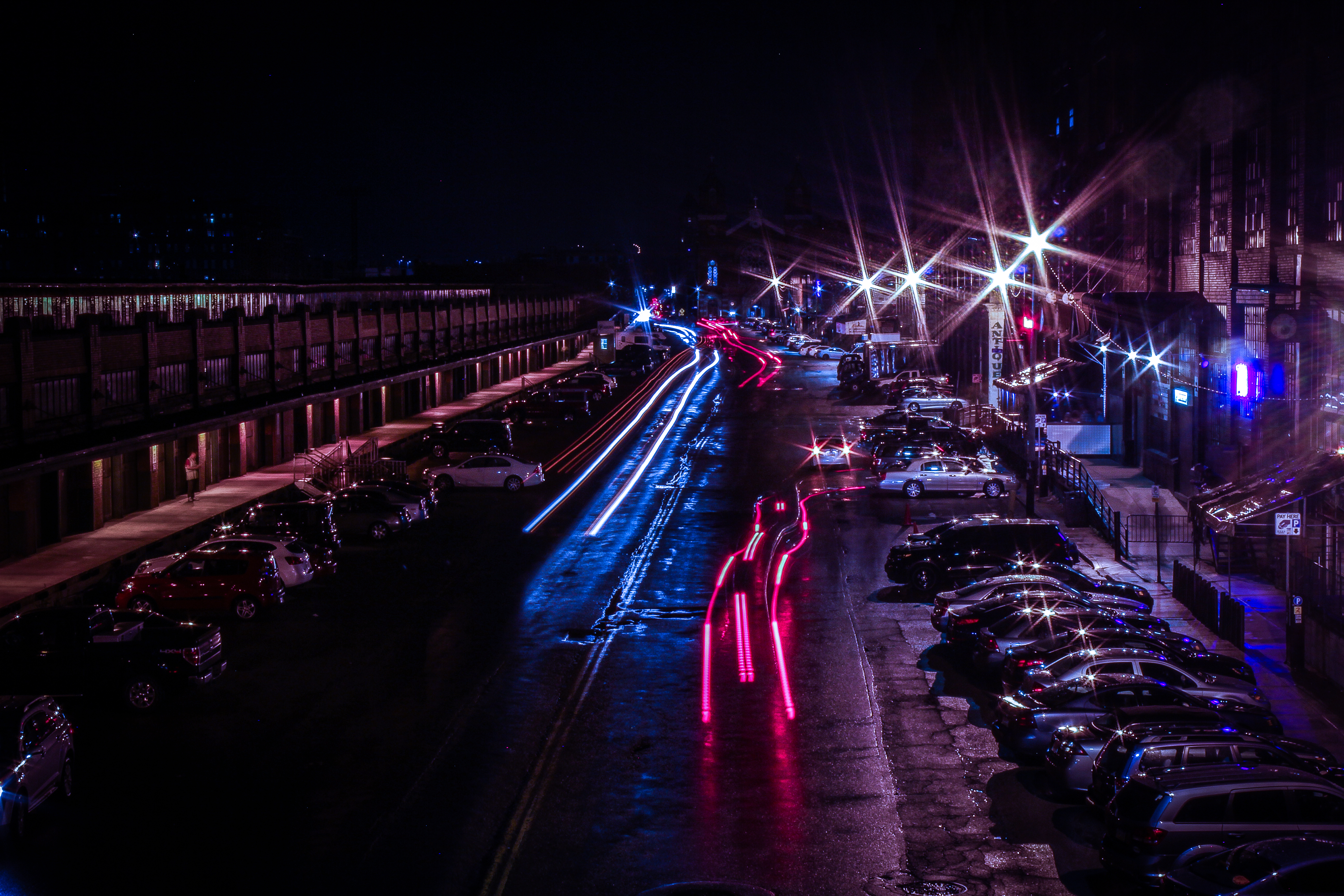 Free Image, road, street, night, wet, evening, darkness, long exposure, cars, city lights, light streaks 5184x3456
