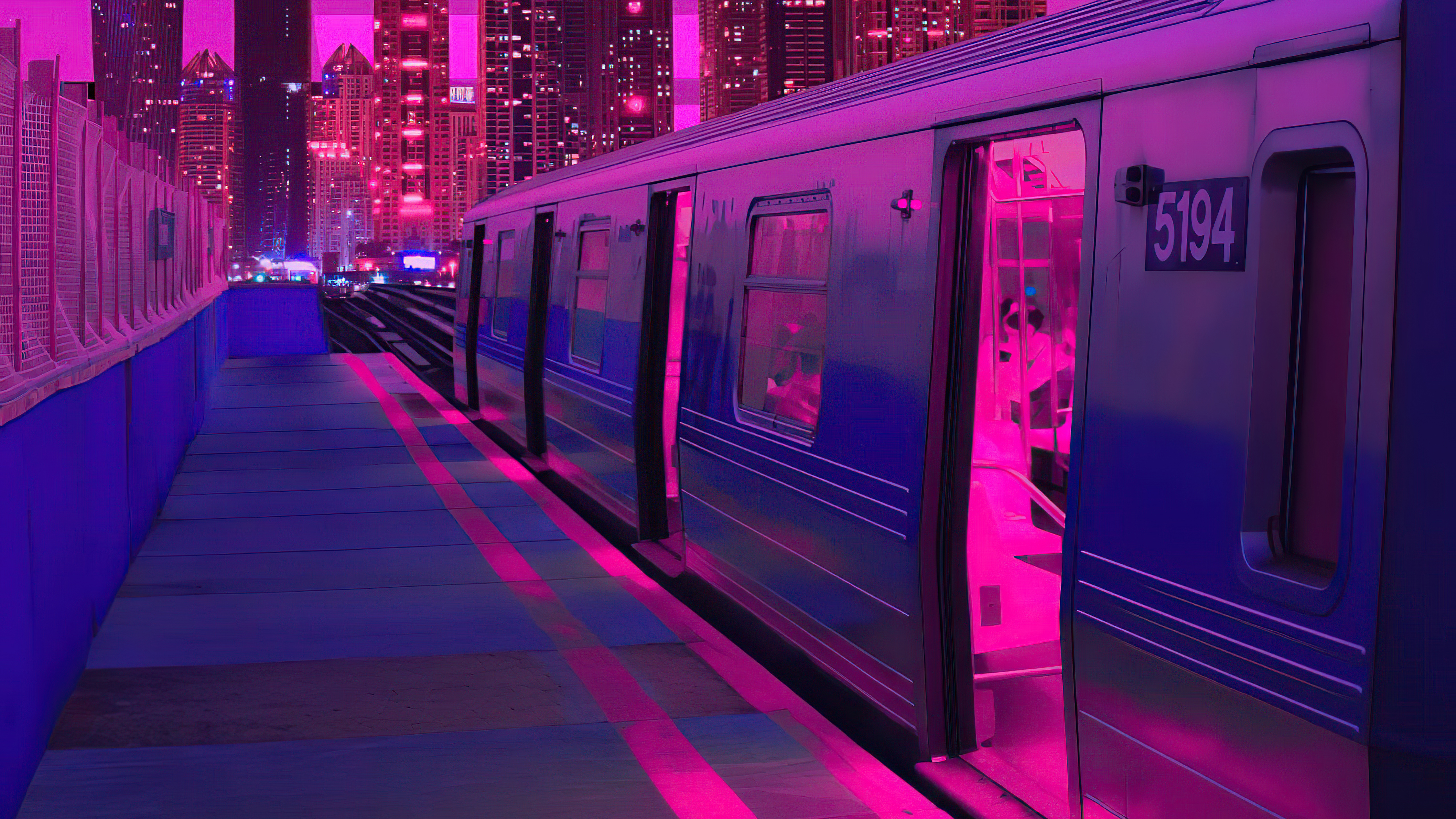 Train Neon Synthwave Buildings 5k Full HD For Your XFCE Desktop