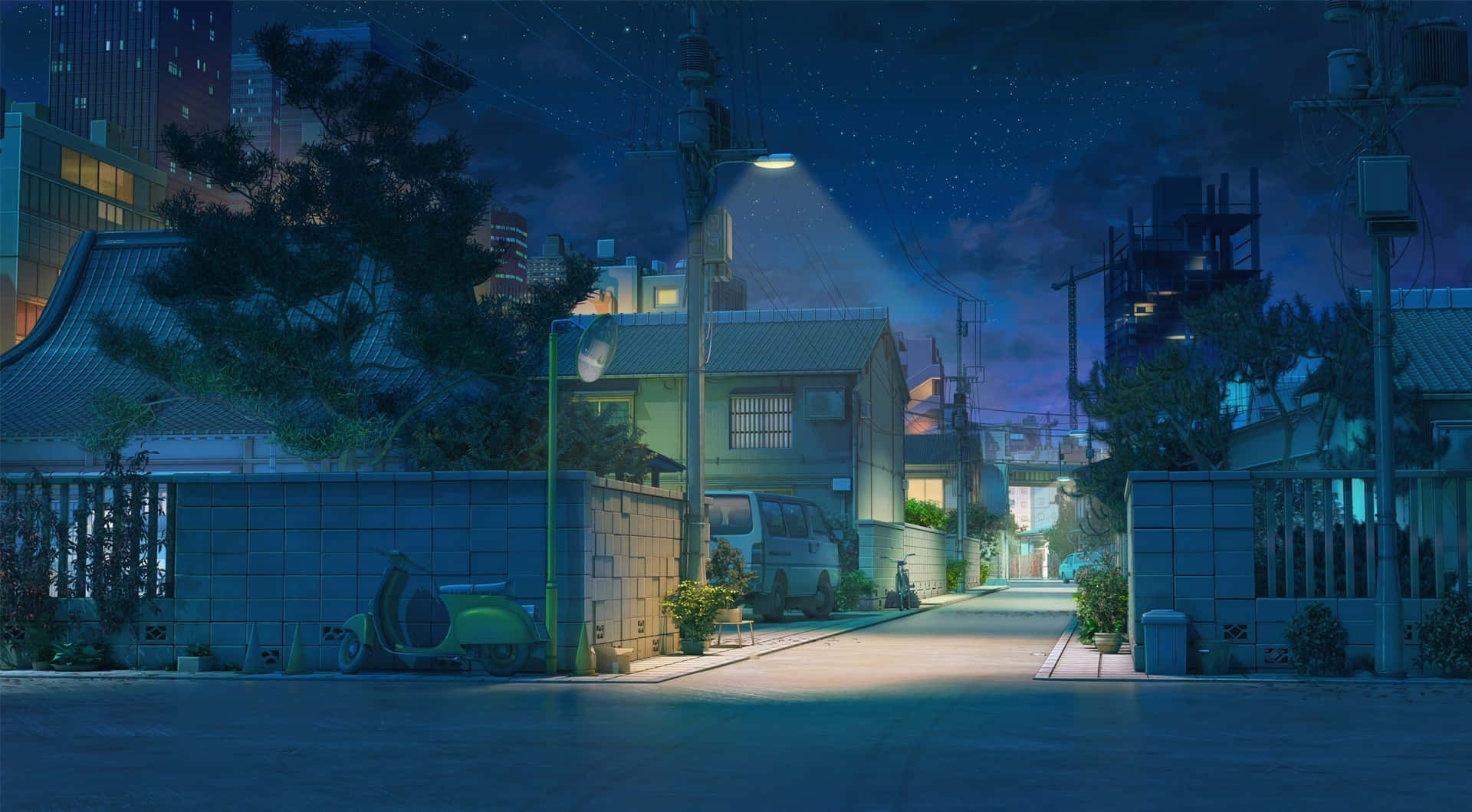 Download Japanese Aesthetic Houses At Night Desktop Wallpaper