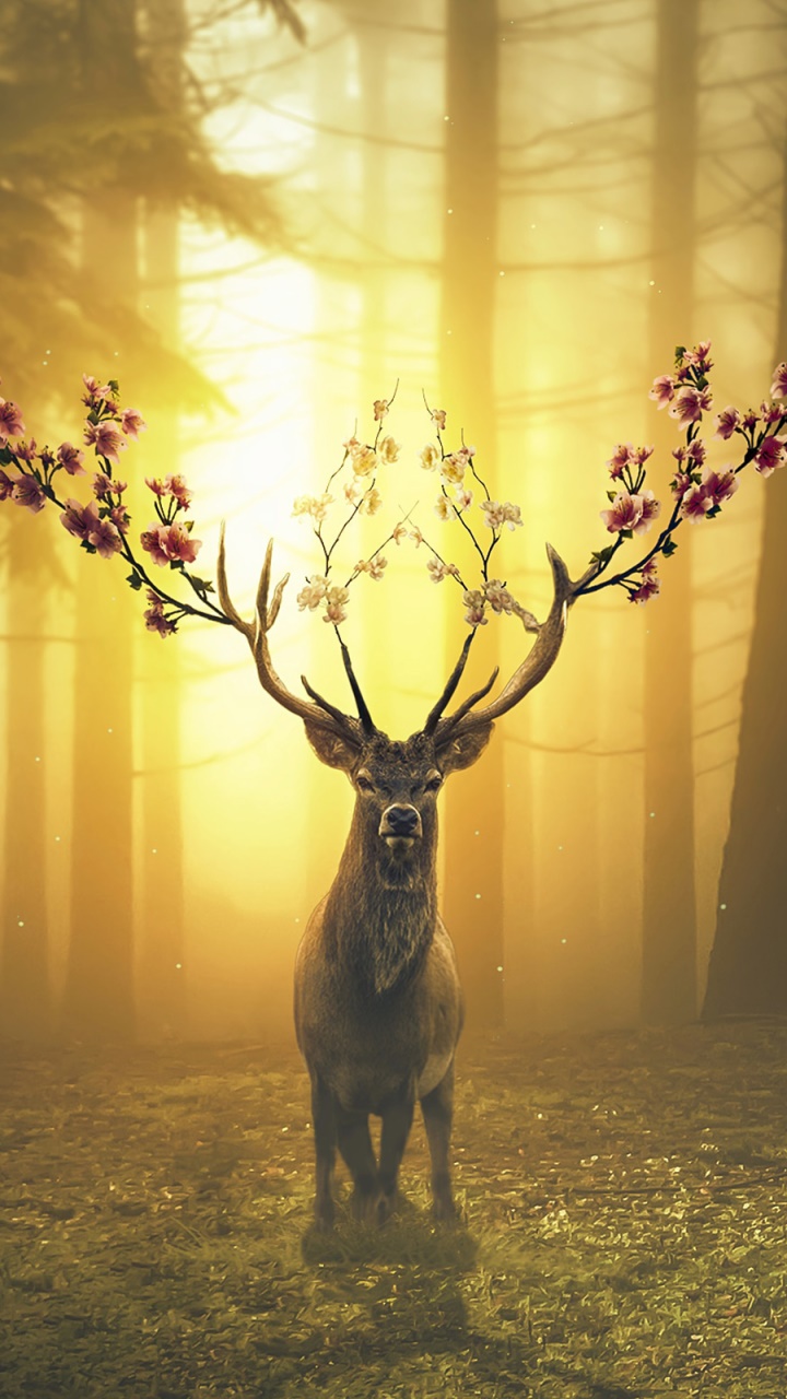 Wallpaper / Fantasy Deer, Forest, Spring, 720x1280 Phone Wallpaper